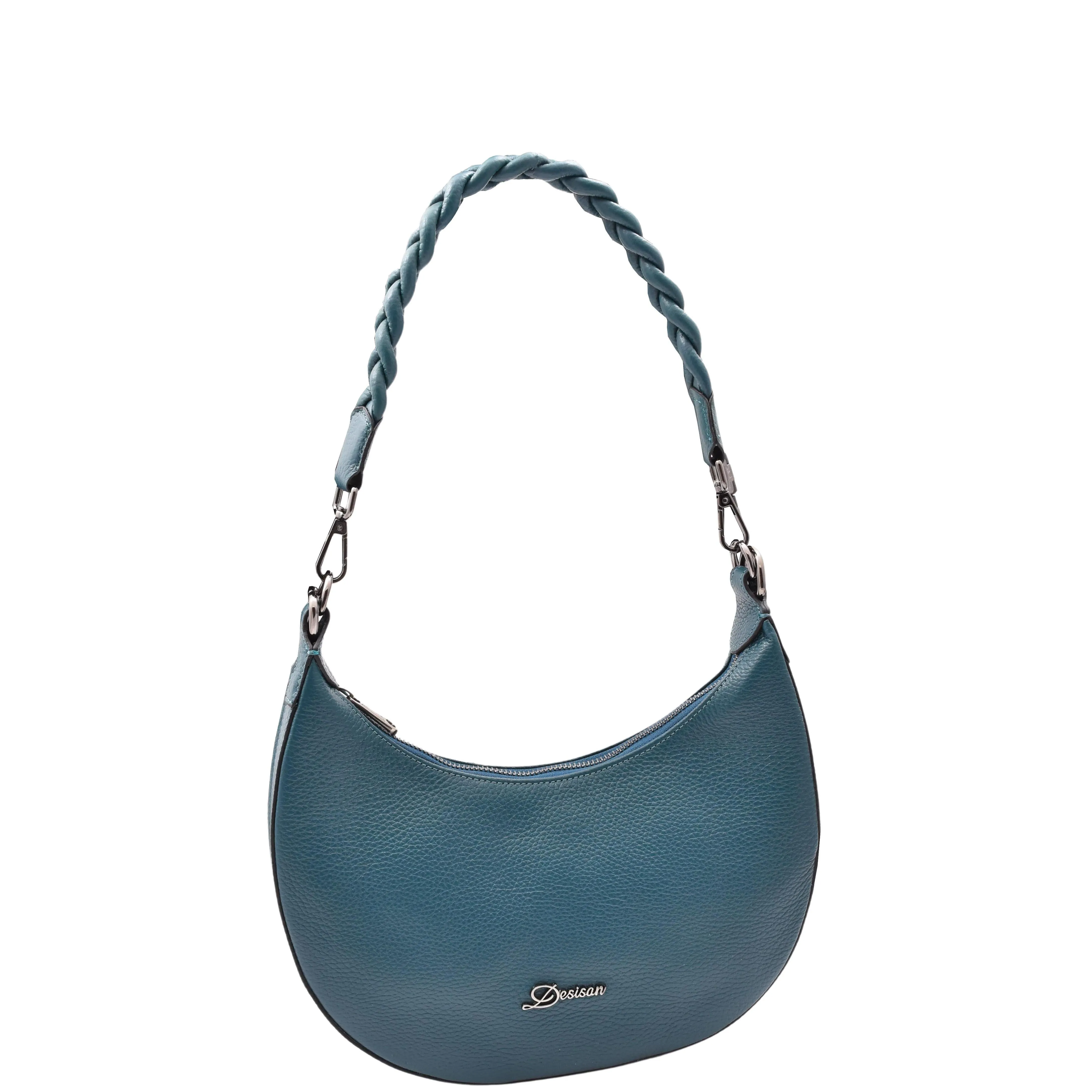 DR579 Women's Leather Cross Body Bag With Twist Handle Strap Teal