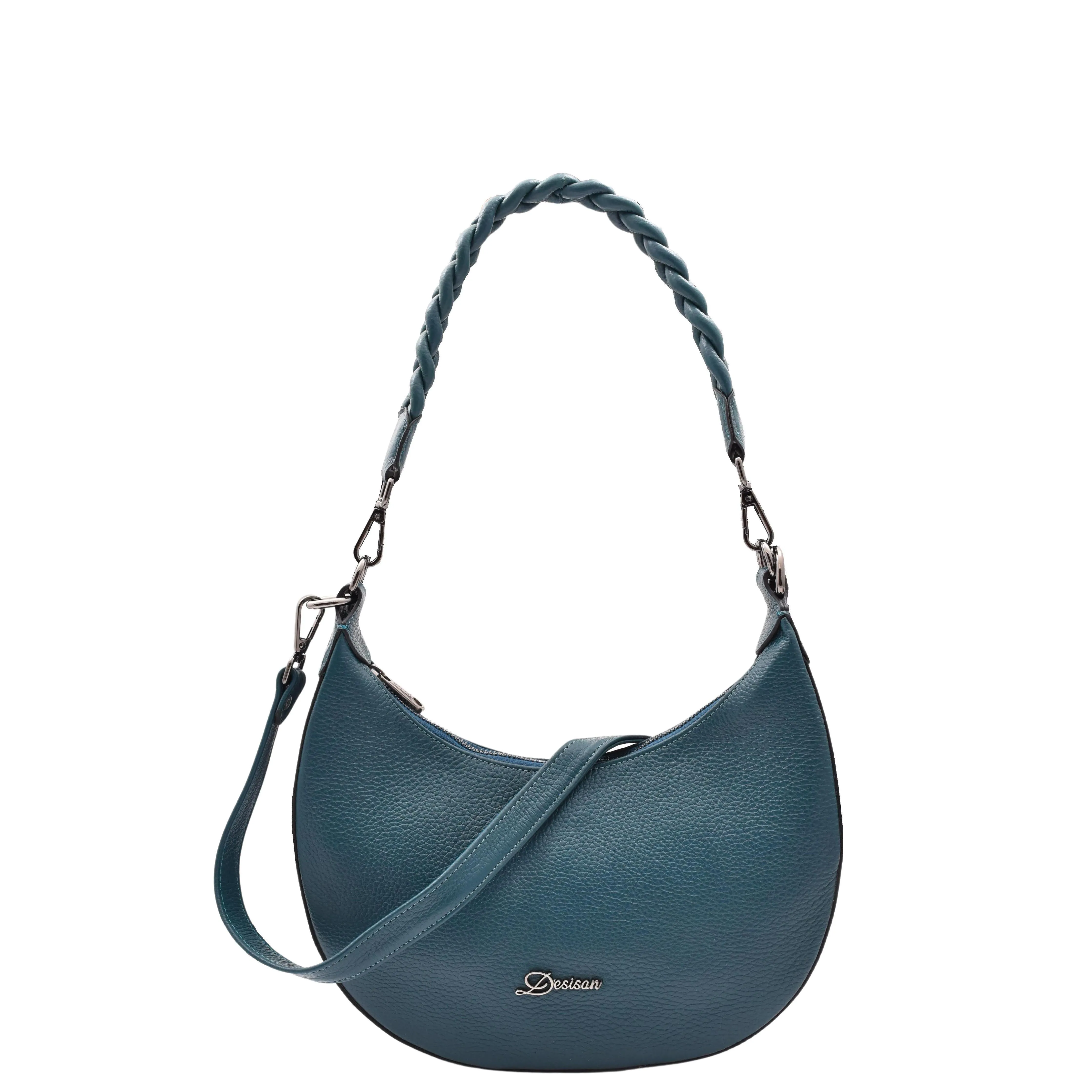 DR579 Women's Leather Cross Body Bag With Twist Handle Strap Teal