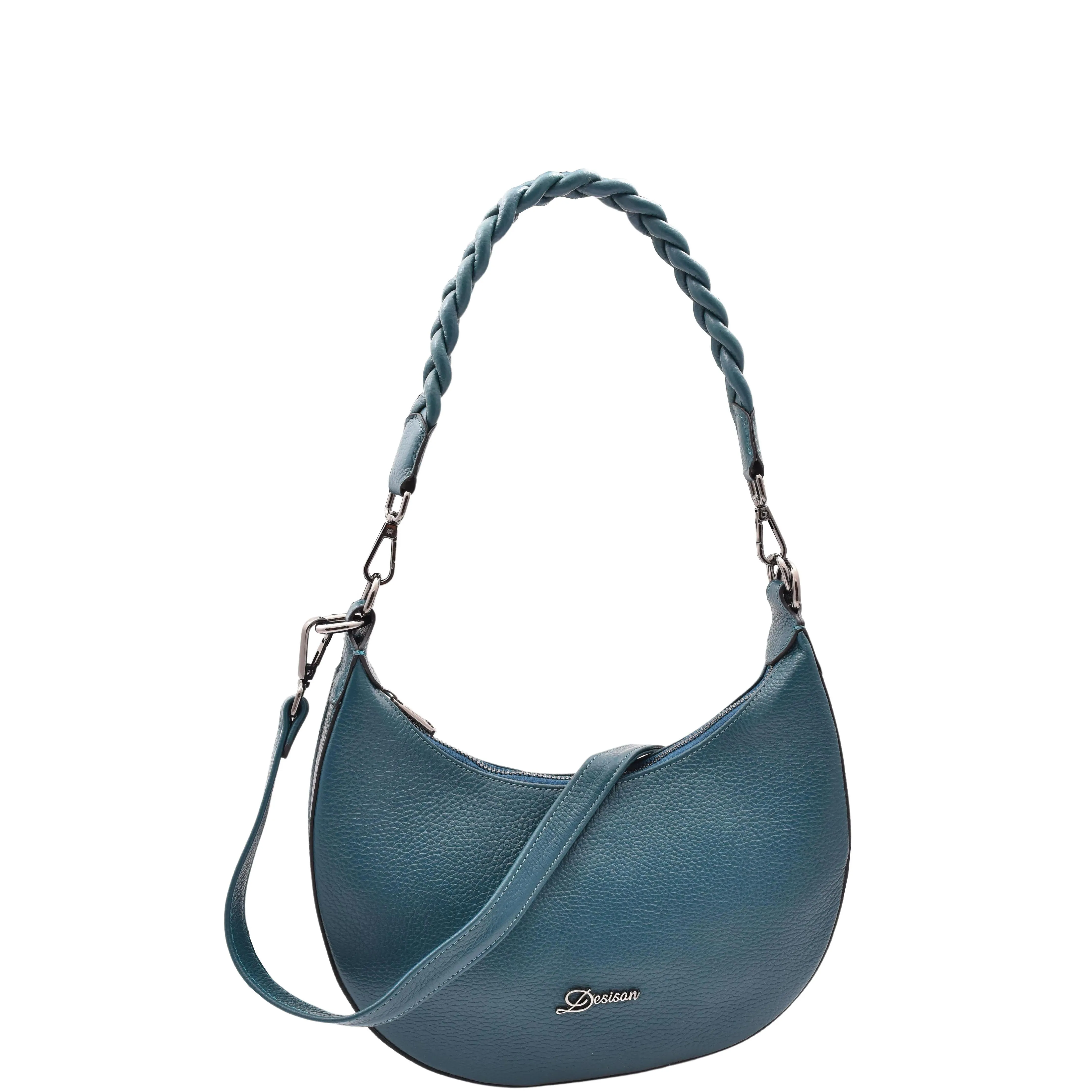 DR579 Women's Leather Cross Body Bag With Twist Handle Strap Teal
