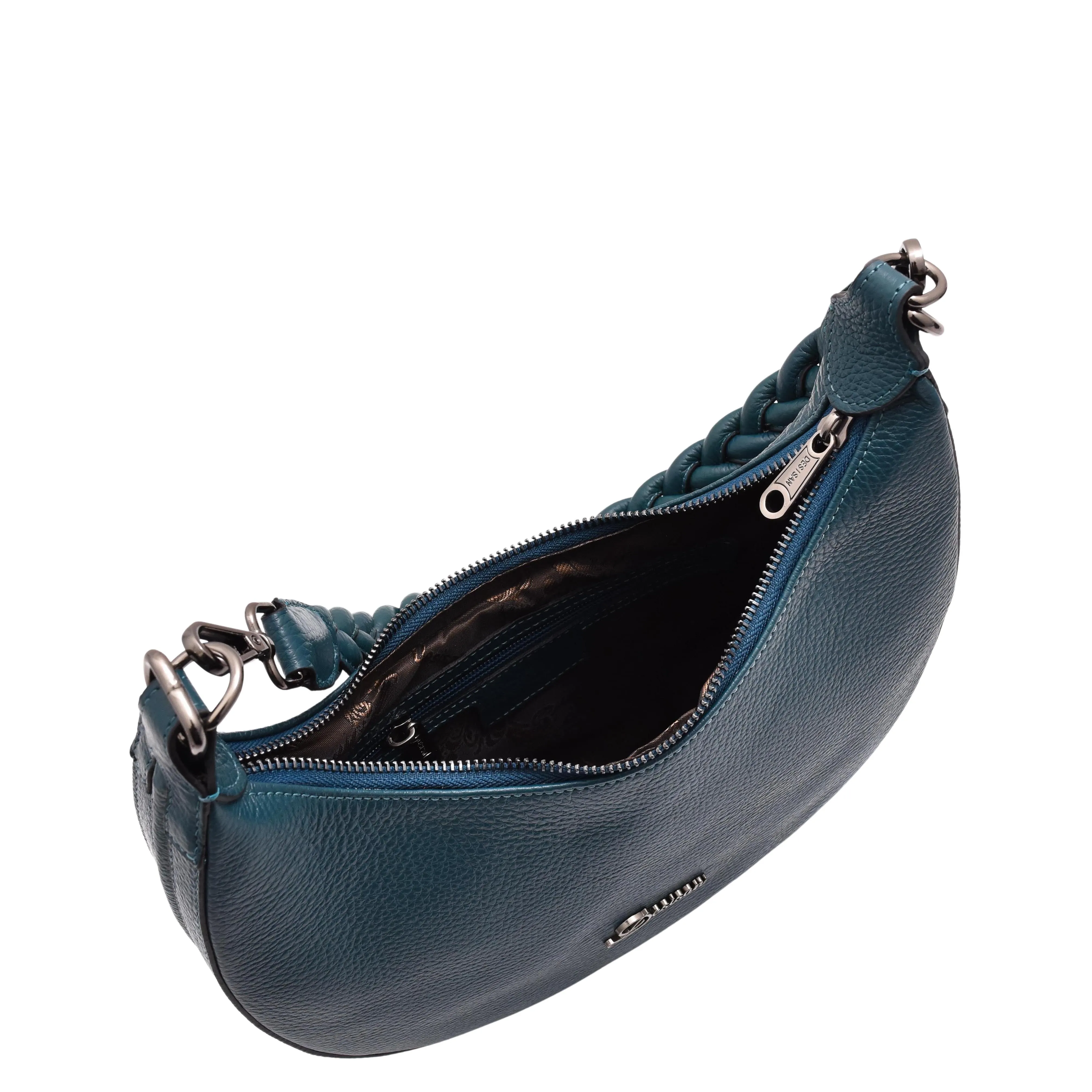 DR579 Women's Leather Cross Body Bag With Twist Handle Strap Teal