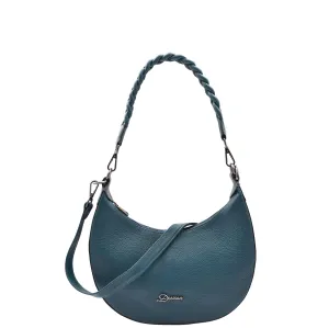 DR579 Women's Leather Cross Body Bag With Twist Handle Strap Teal