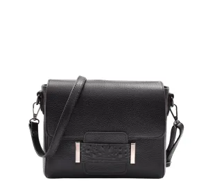 DR582 Women's Leather Adjustable Shoulder Strap Messenger Bag Black