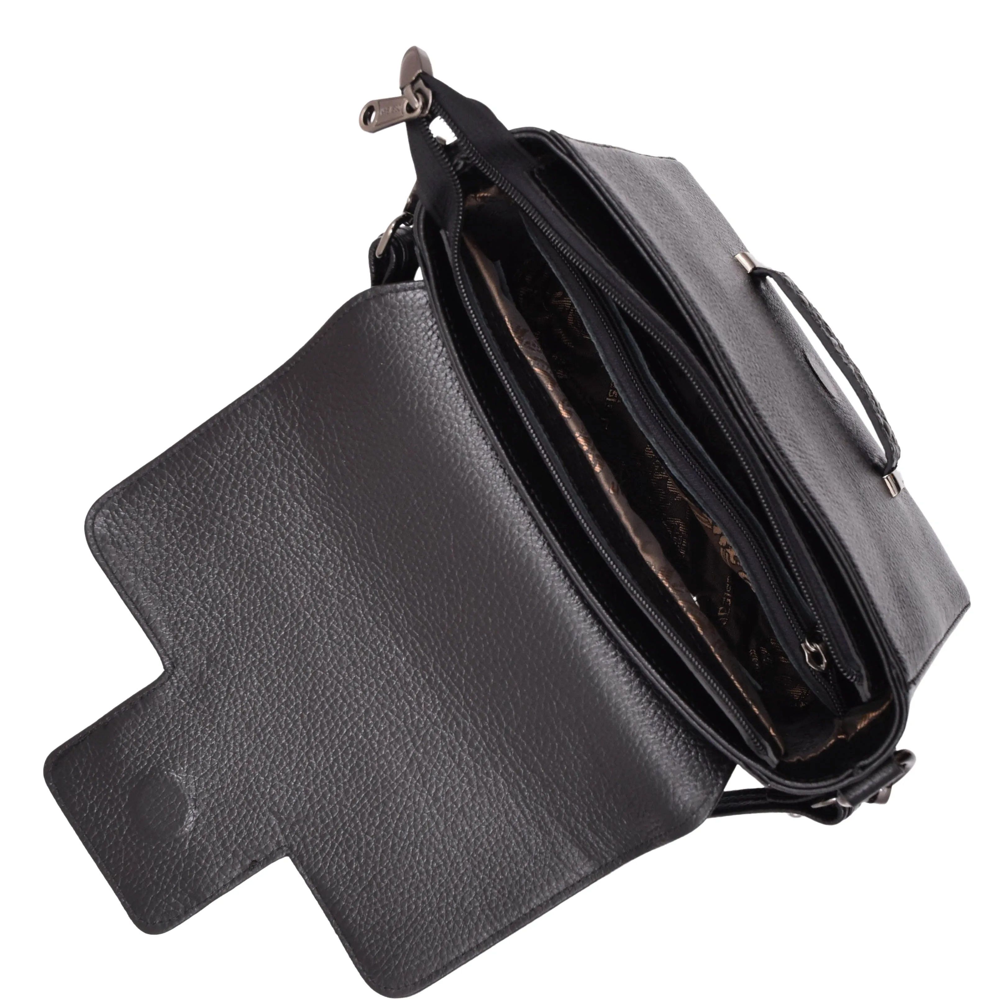 DR582 Women's Leather Adjustable Shoulder Strap Messenger Bag Black