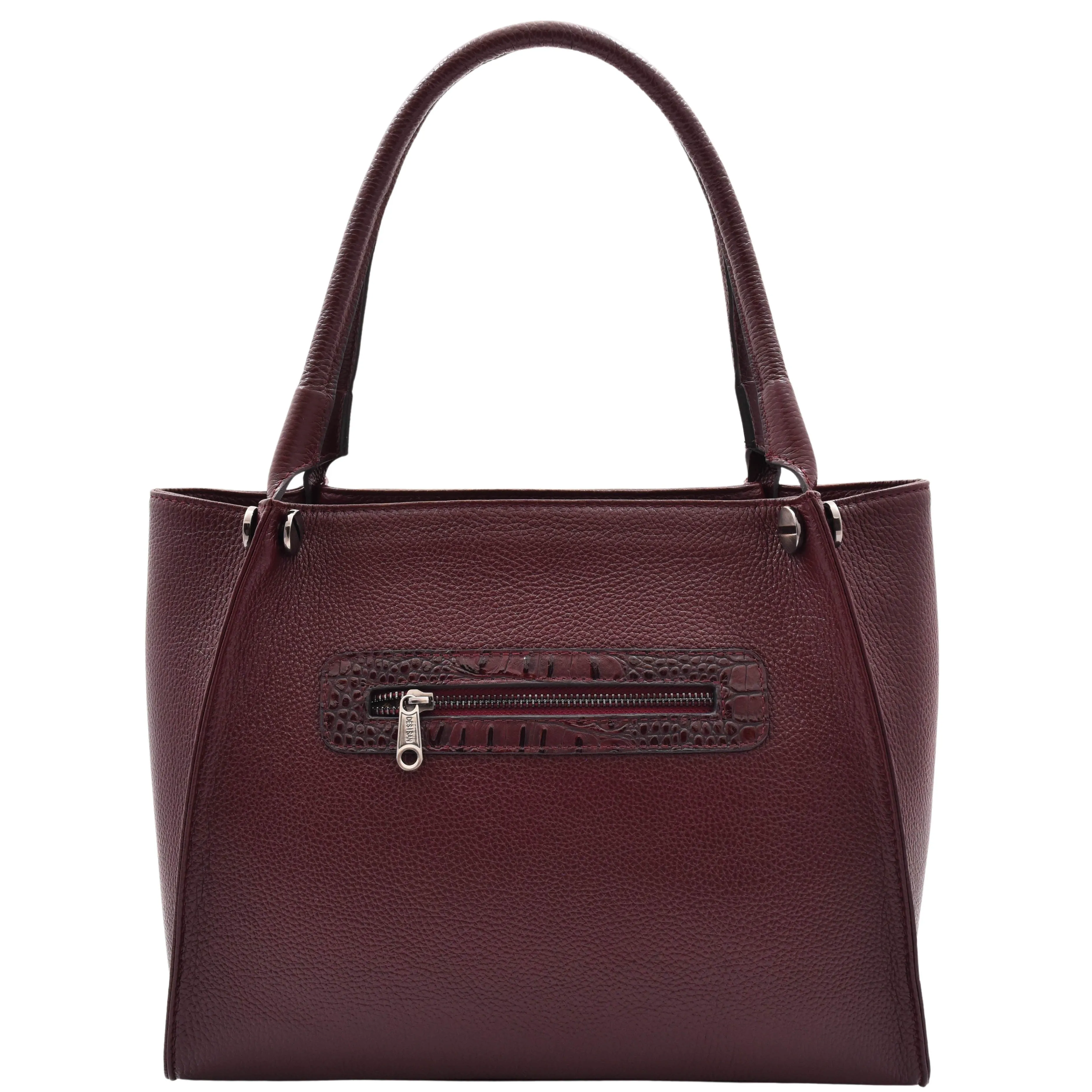 DR588 Women's Textured Leather Large Shoulder Bag With Multi Pockets Burgundy