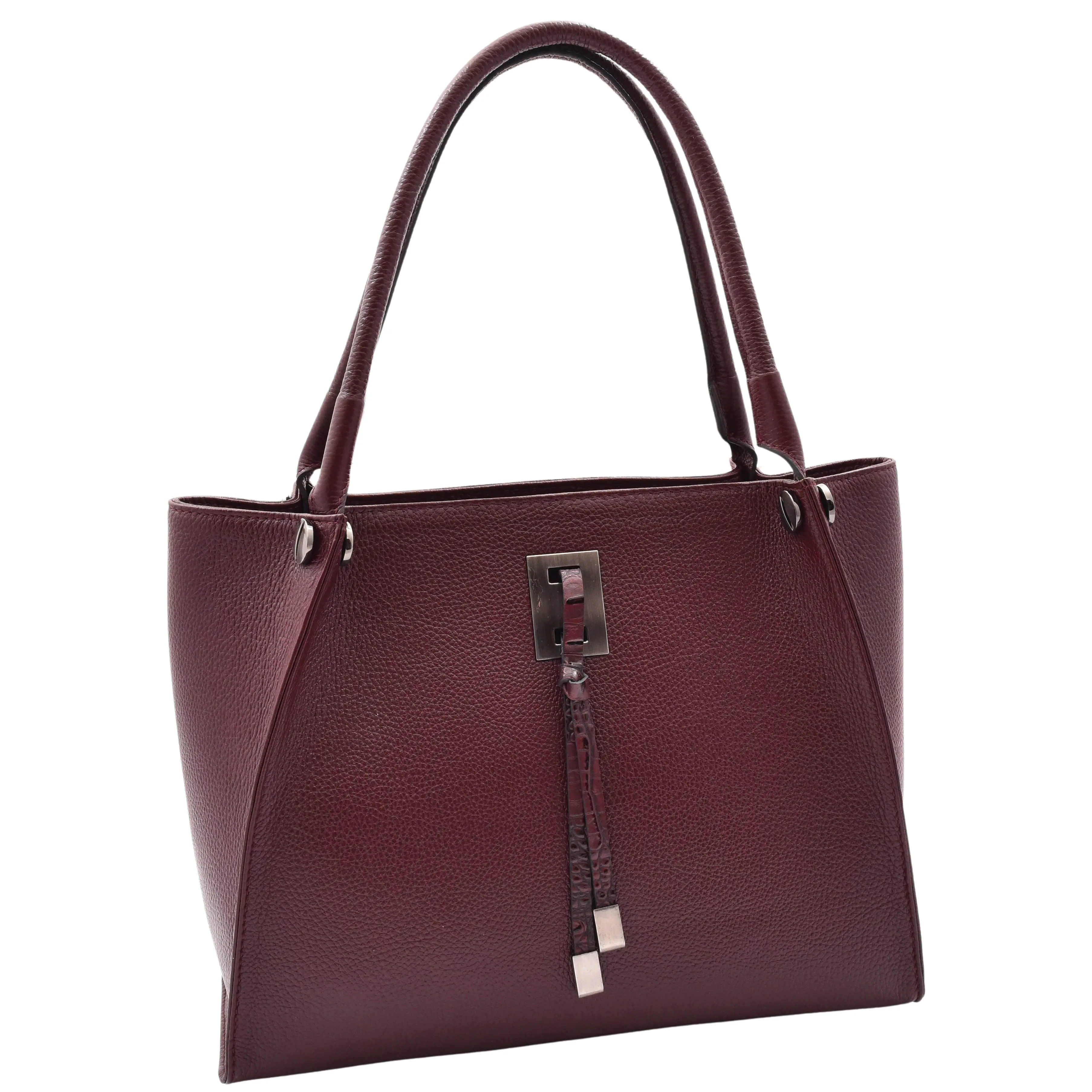 DR588 Women's Textured Leather Large Shoulder Bag With Multi Pockets Burgundy