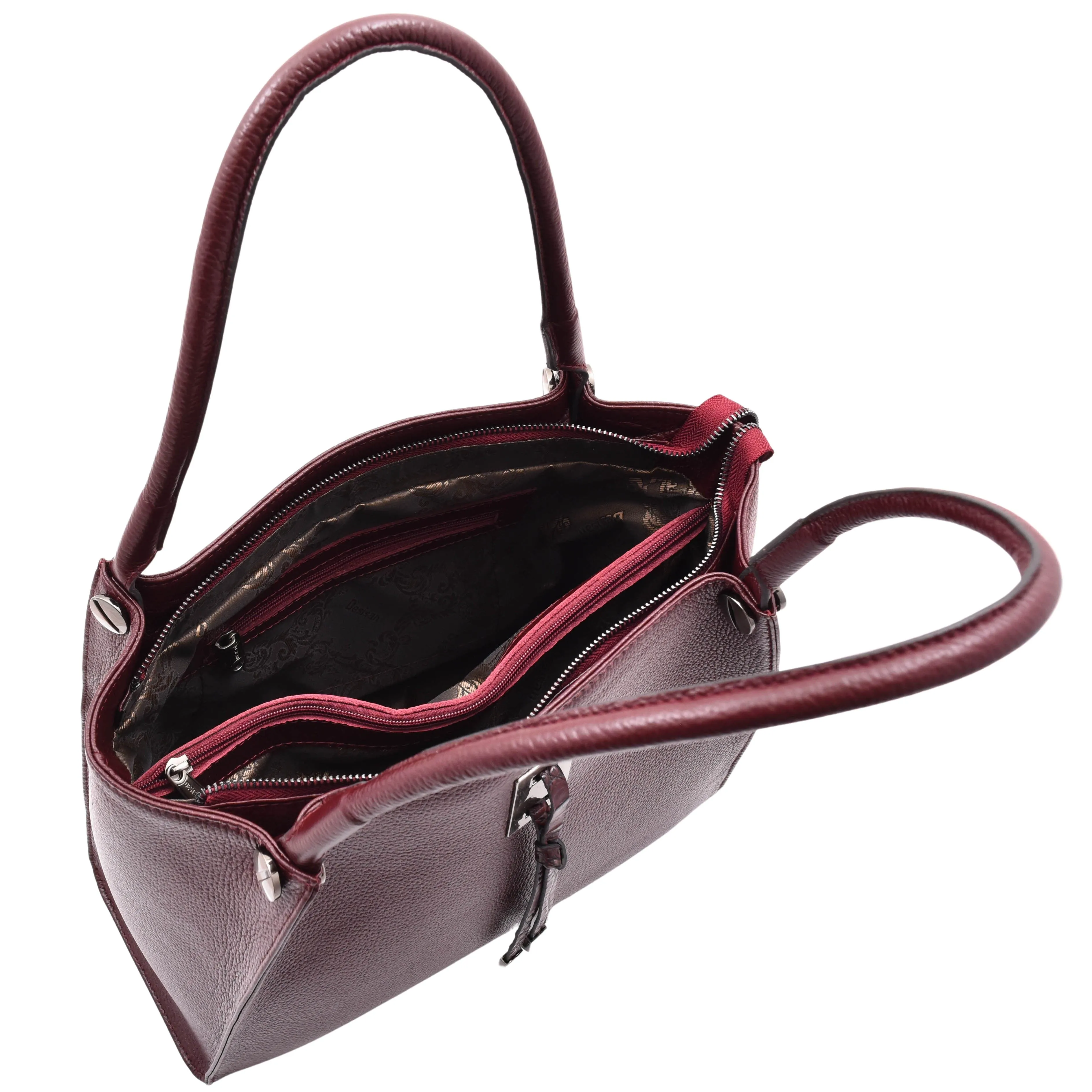 DR588 Women's Textured Leather Large Shoulder Bag With Multi Pockets Burgundy