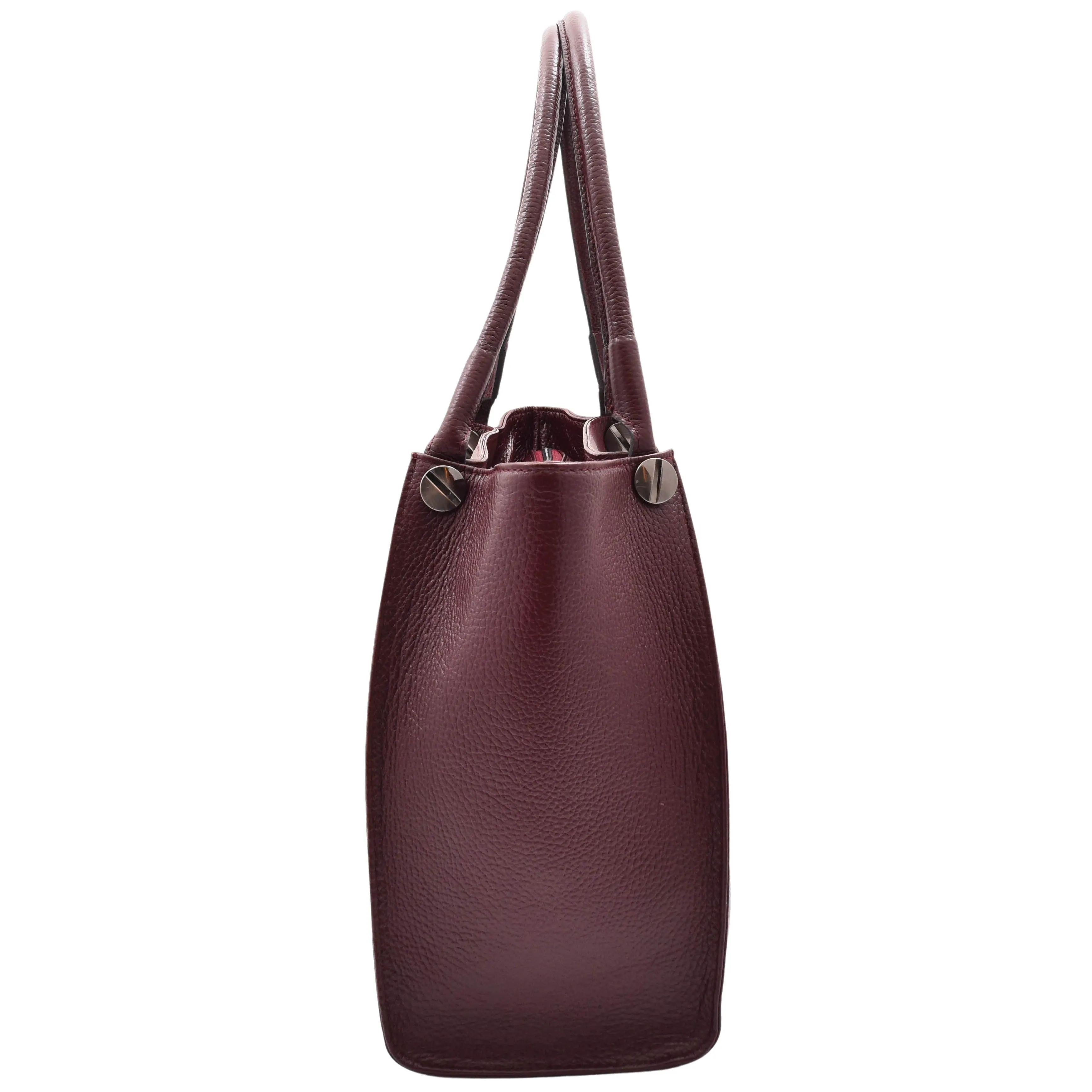 DR588 Women's Textured Leather Large Shoulder Bag With Multi Pockets Burgundy