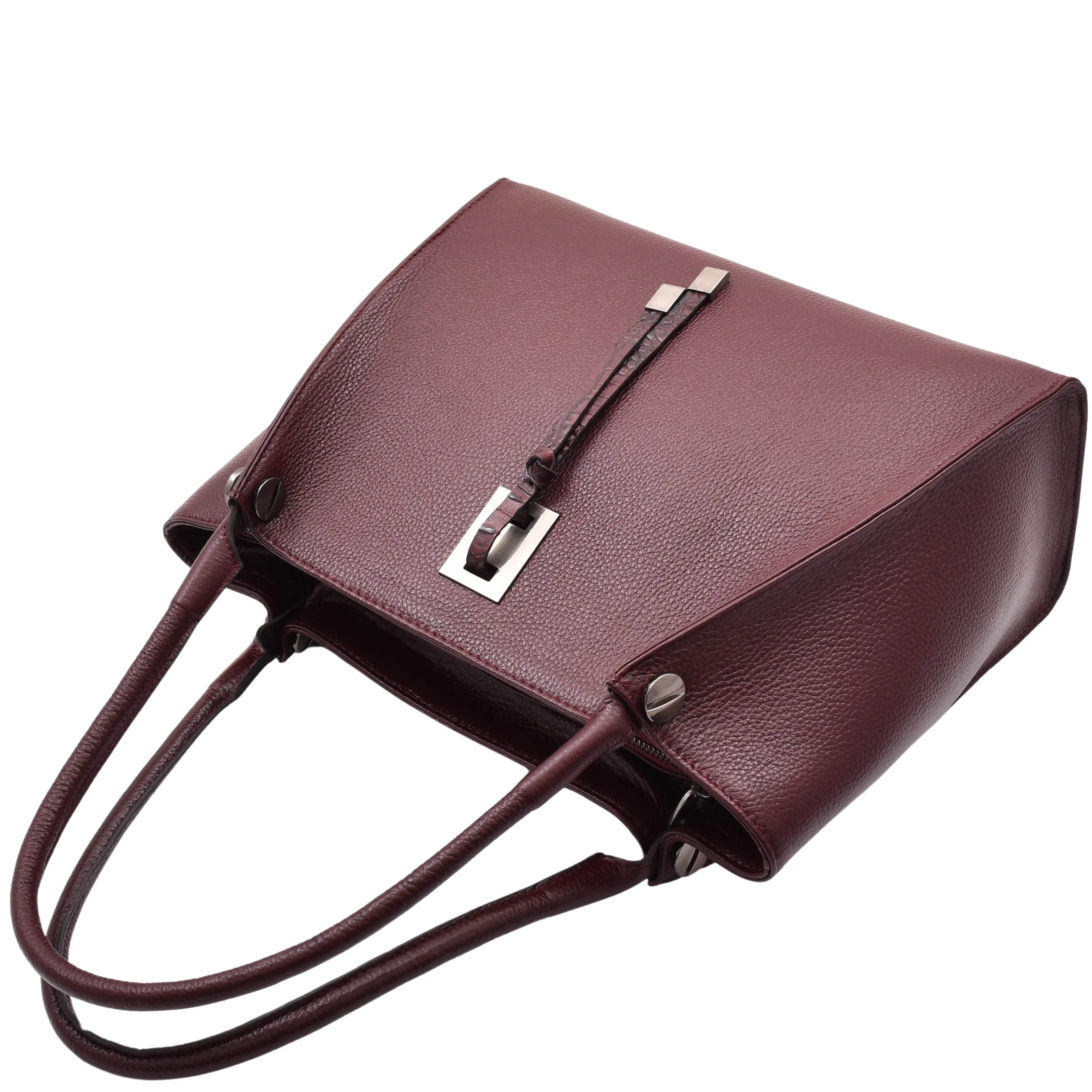 DR588 Women's Textured Leather Large Shoulder Bag With Multi Pockets Burgundy