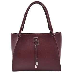 DR588 Women's Textured Leather Large Shoulder Bag With Multi Pockets Burgundy