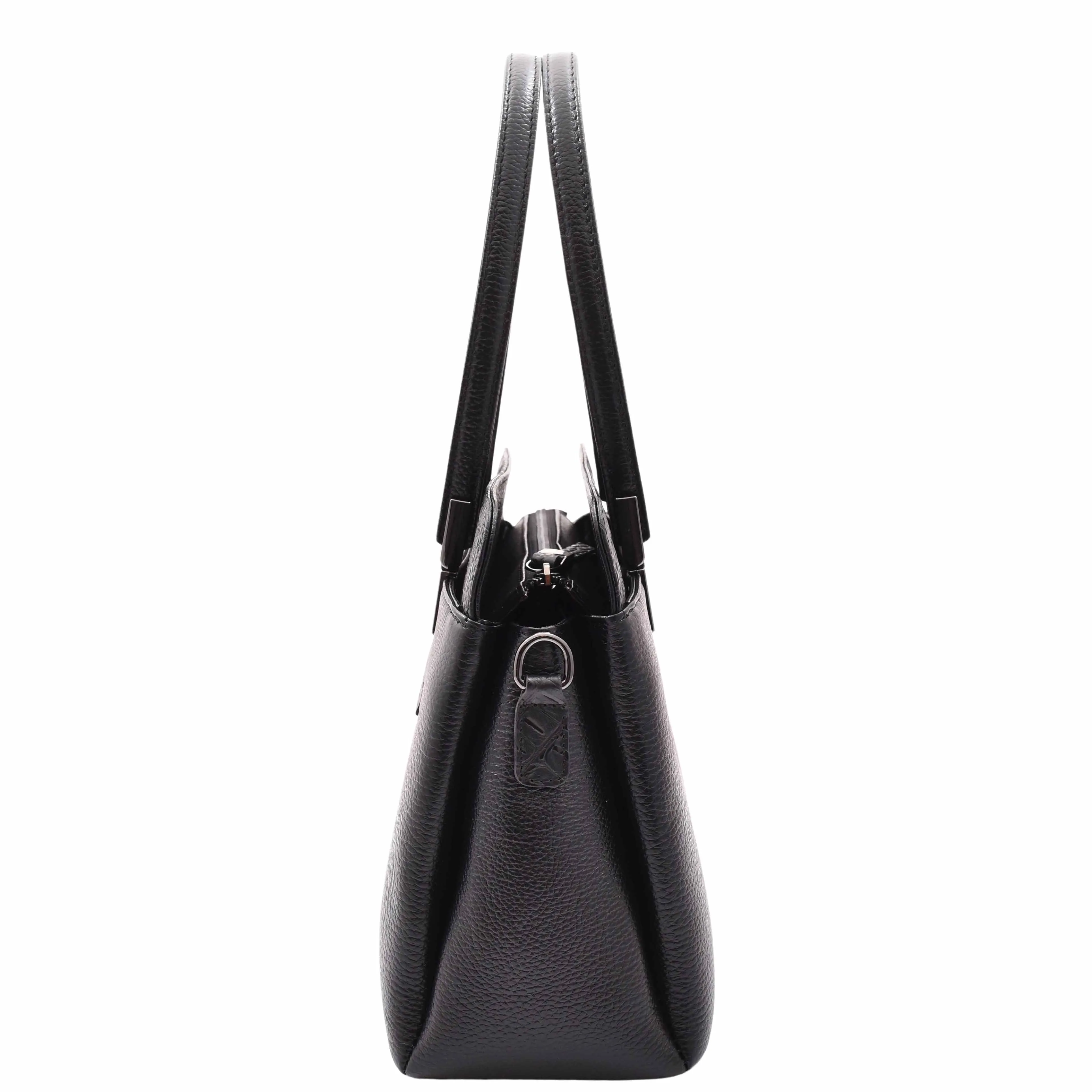 DR589 Women's Leather Medium Size Tote Zip Shoulder Bag Black