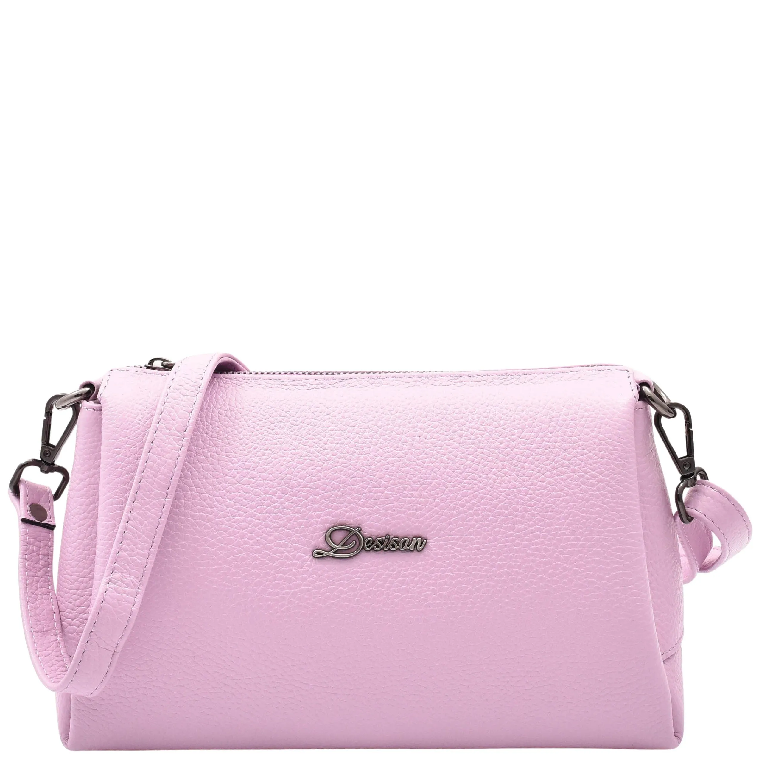 DR597 Women's Genuine Leather Small Zip Handbag Shoulder Bag Lilac