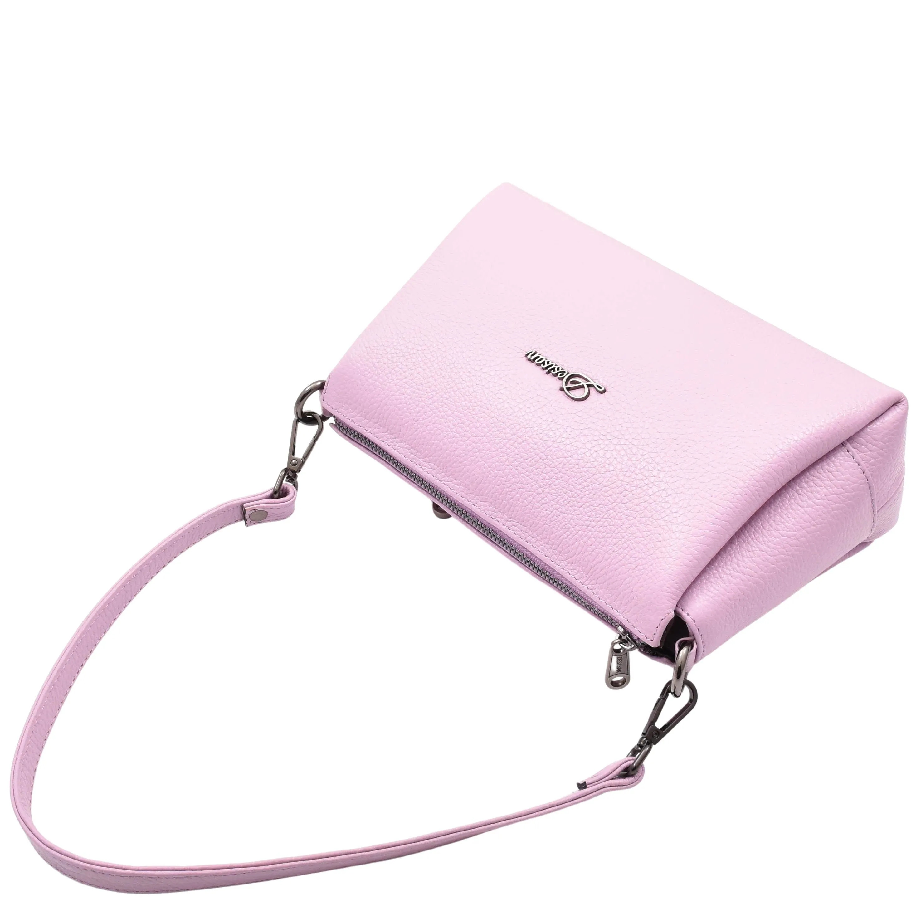 DR597 Women's Genuine Leather Small Zip Handbag Shoulder Bag Lilac