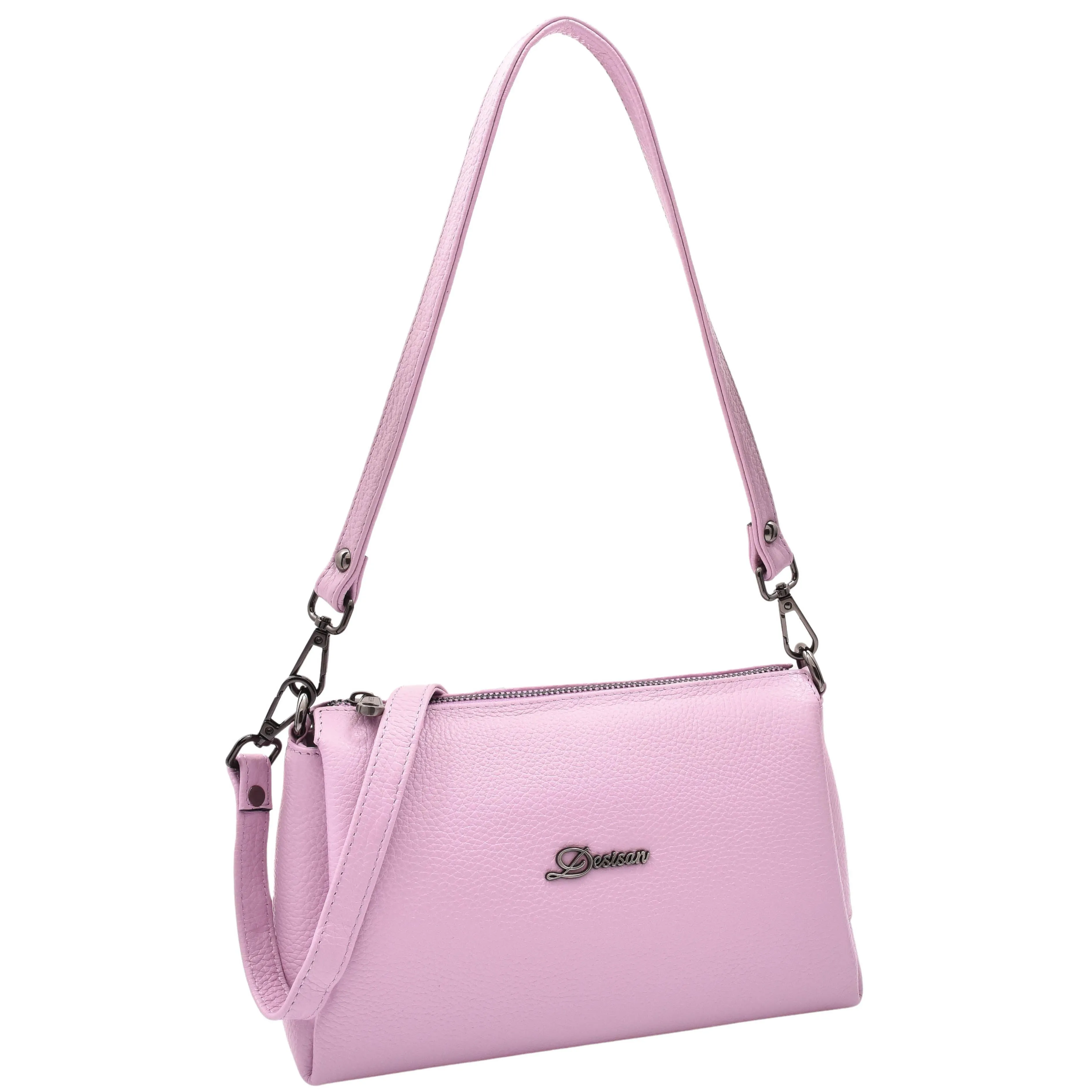 DR597 Women's Genuine Leather Small Zip Handbag Shoulder Bag Lilac