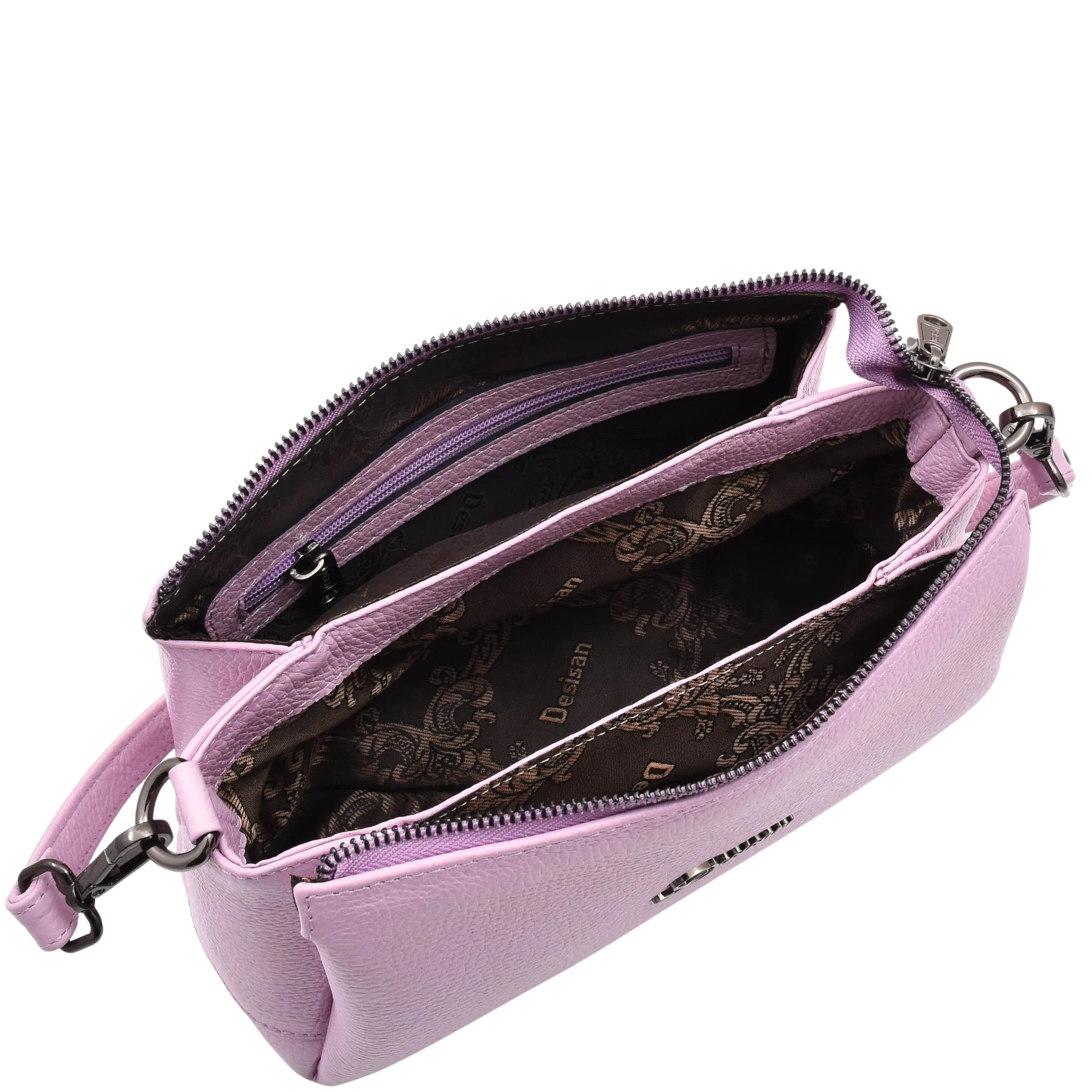 DR597 Women's Genuine Leather Small Zip Handbag Shoulder Bag Lilac