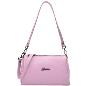 DR597 Women's Genuine Leather Small Zip Handbag Shoulder Bag Lilac