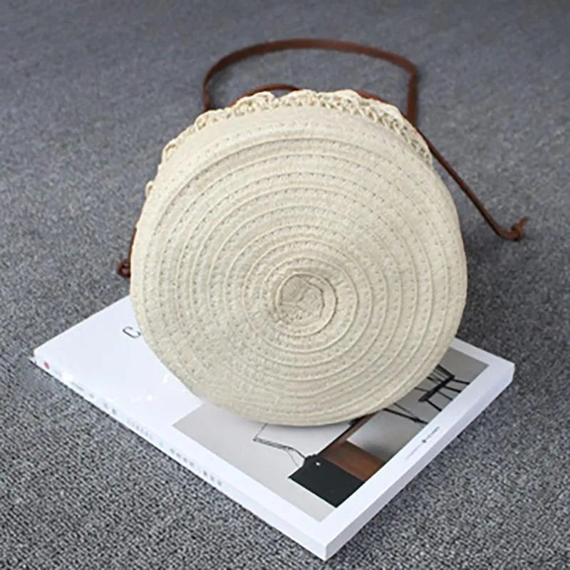 Drawstring Travel Crochet Straw Bucket Bags