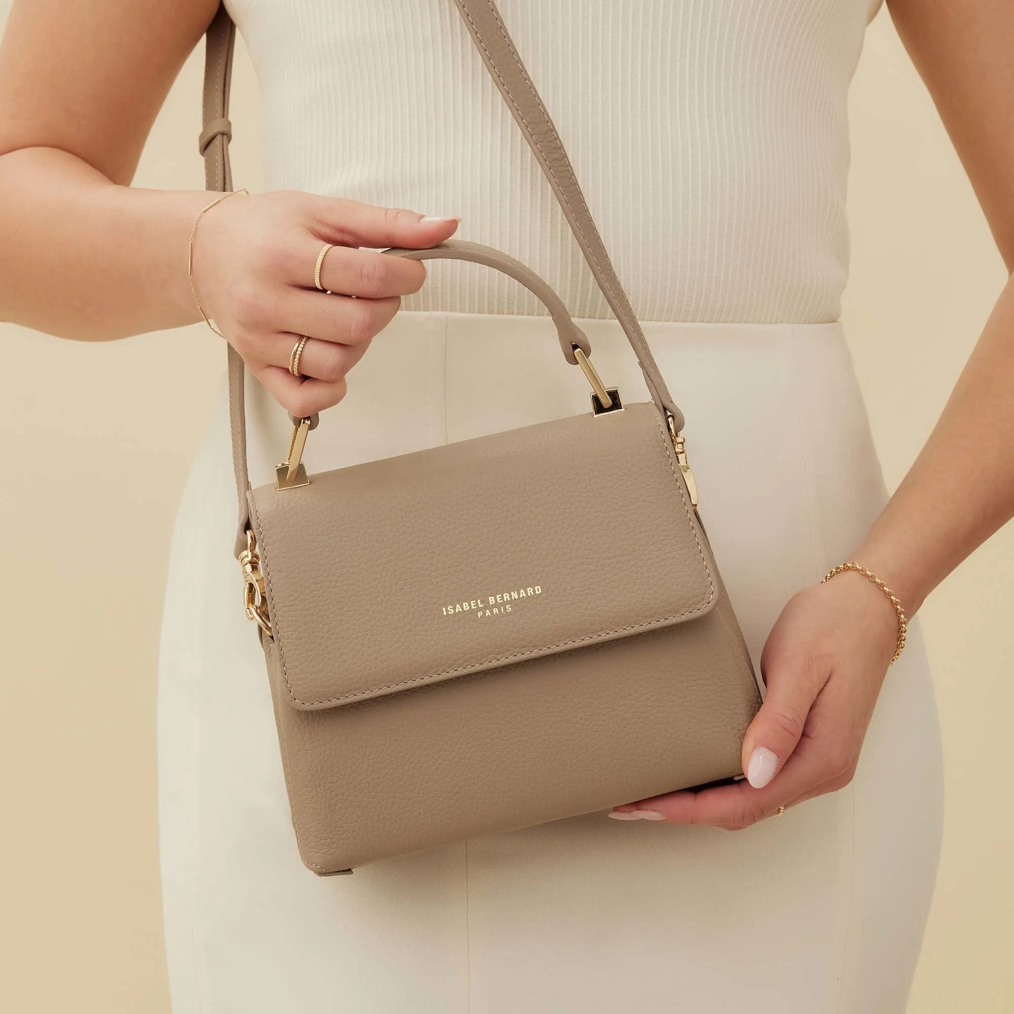 Femme Forte Heline taupe calfskin leather handbag