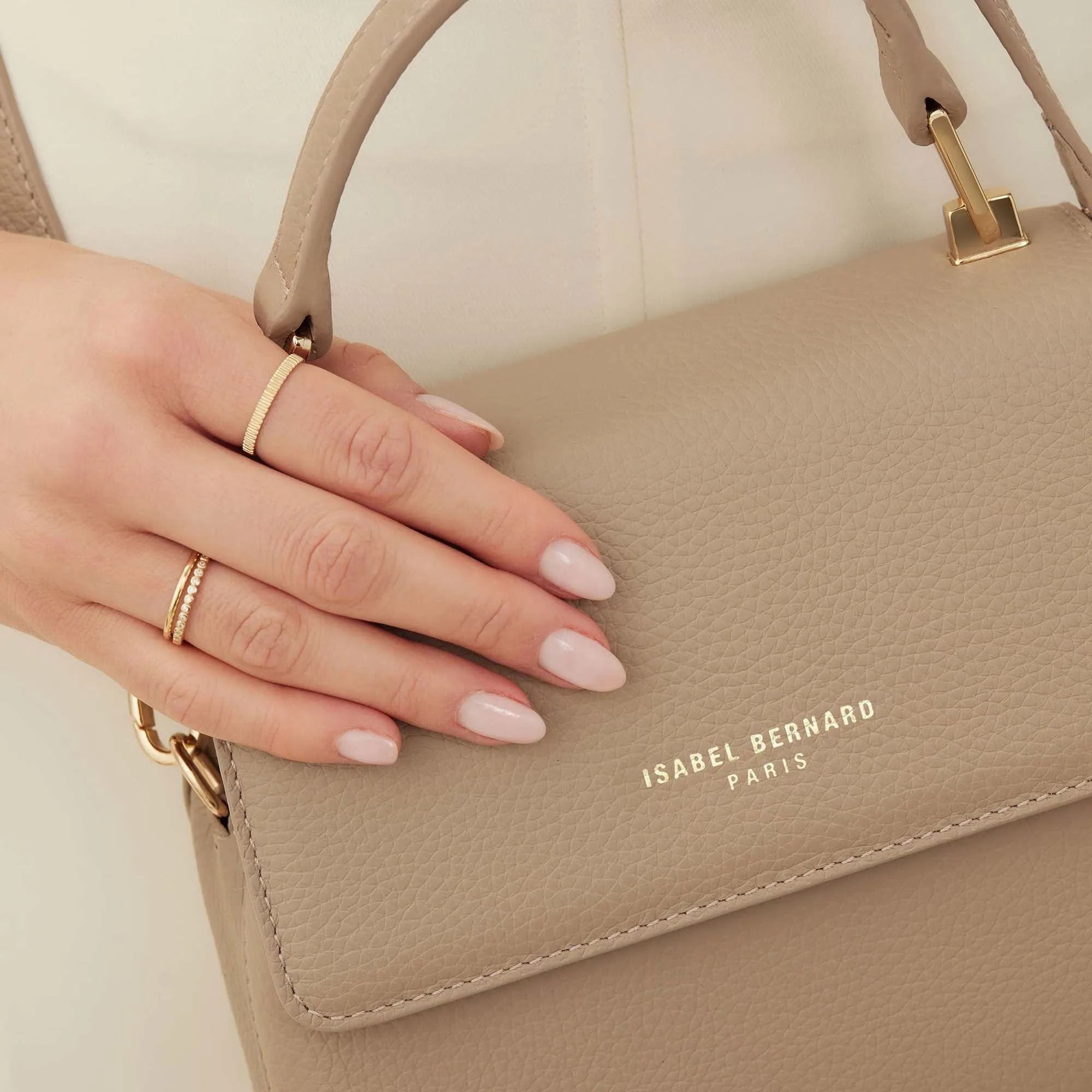 Femme Forte Heline taupe calfskin leather handbag