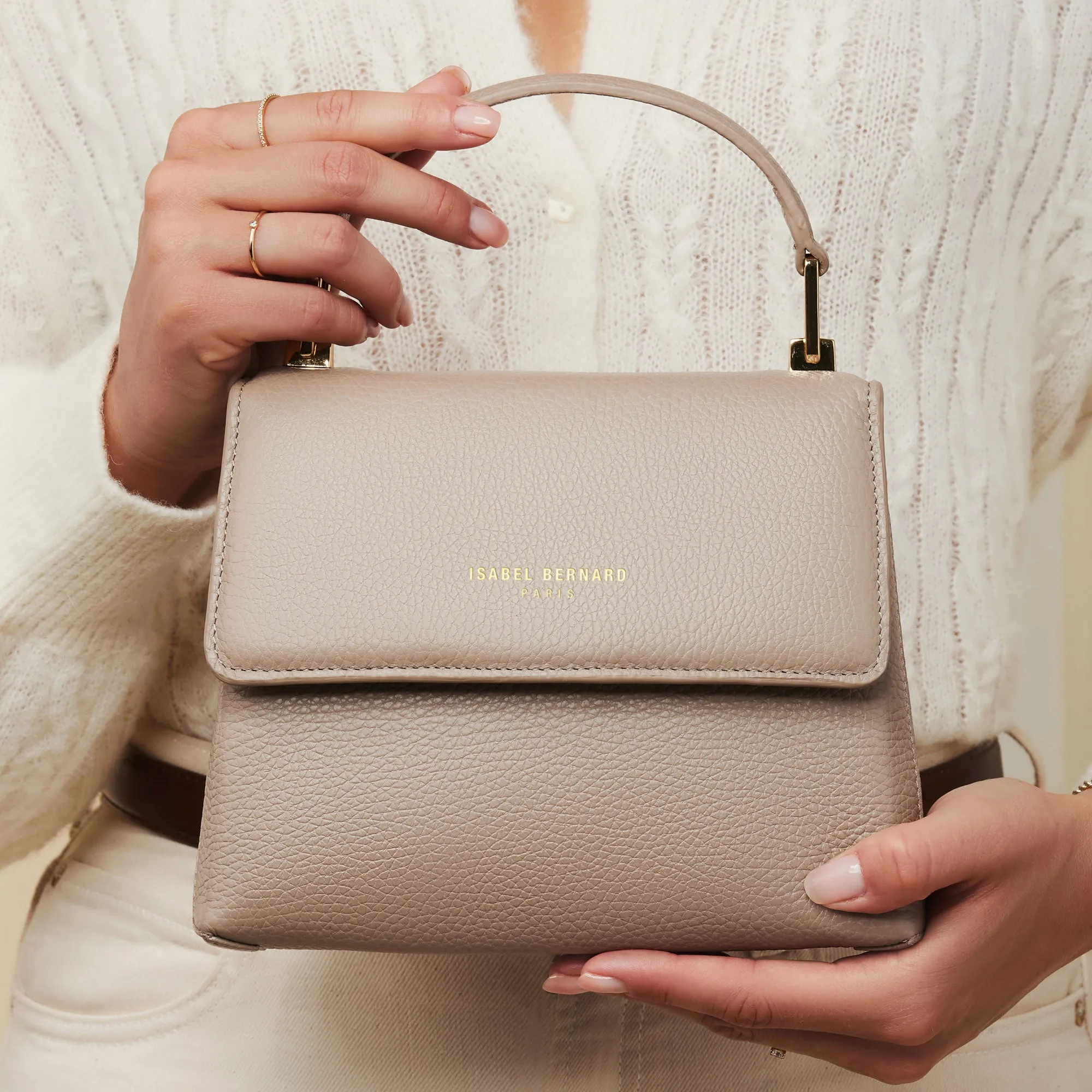 Femme Forte Heline taupe calfskin leather handbag