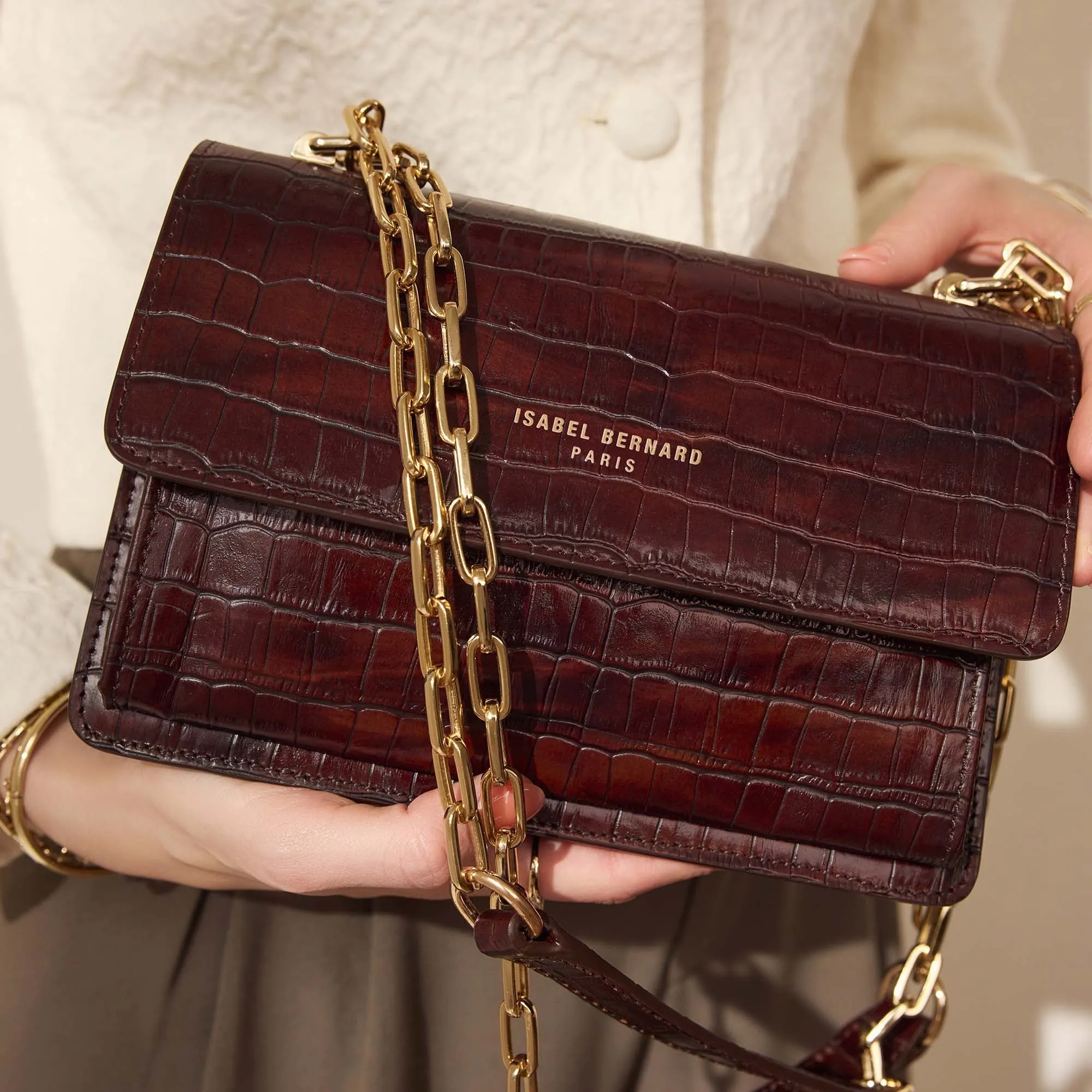 Femme Forte Valerie croco brown calfskin leather shoulder bag