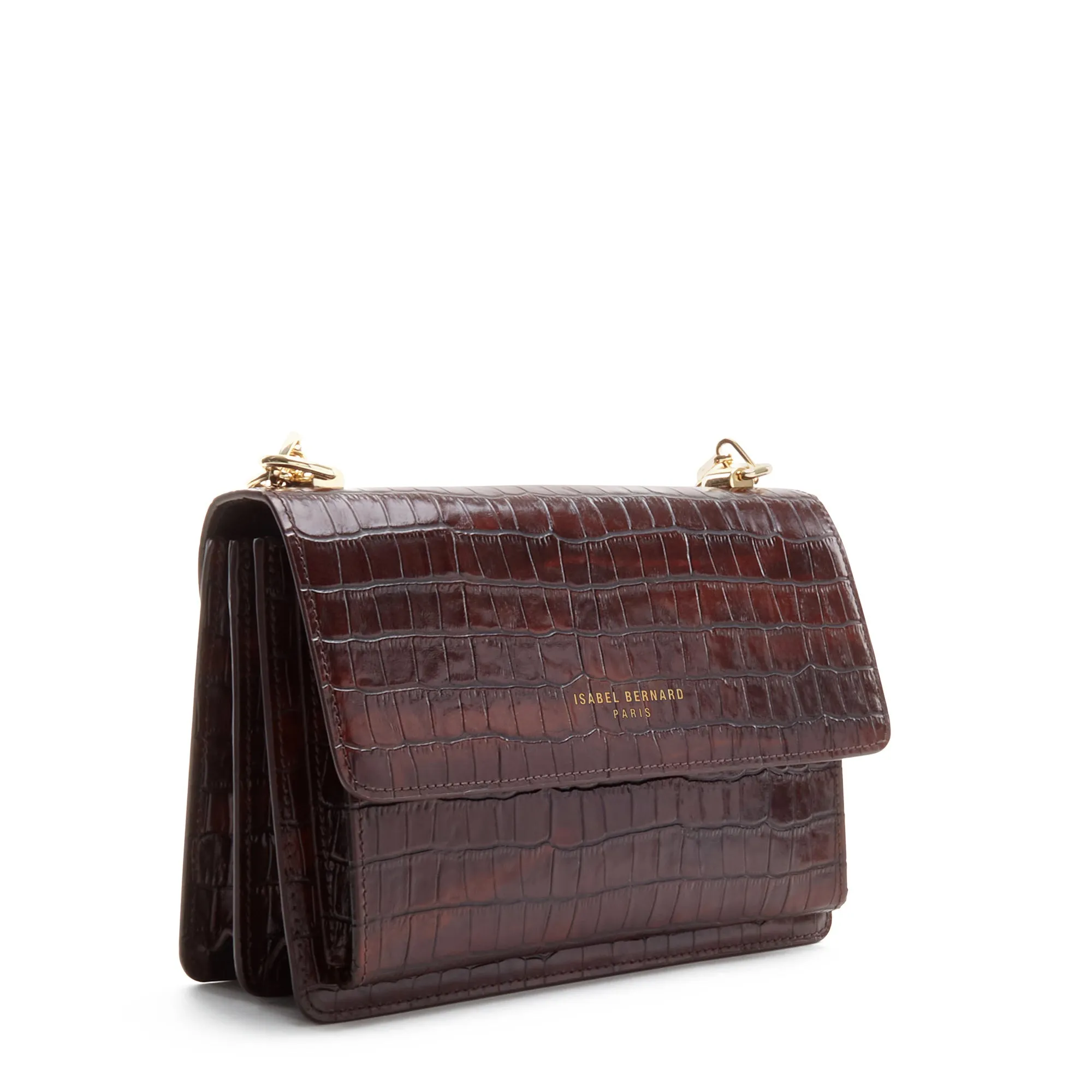 Femme Forte Valerie croco brown calfskin leather shoulder bag