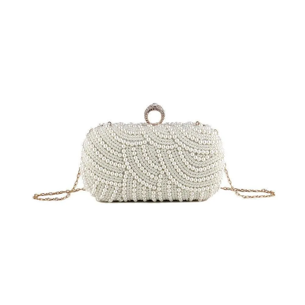 Finger Ring Diamonds Women Evening Bags Beaded Embroidery Clutch Chain