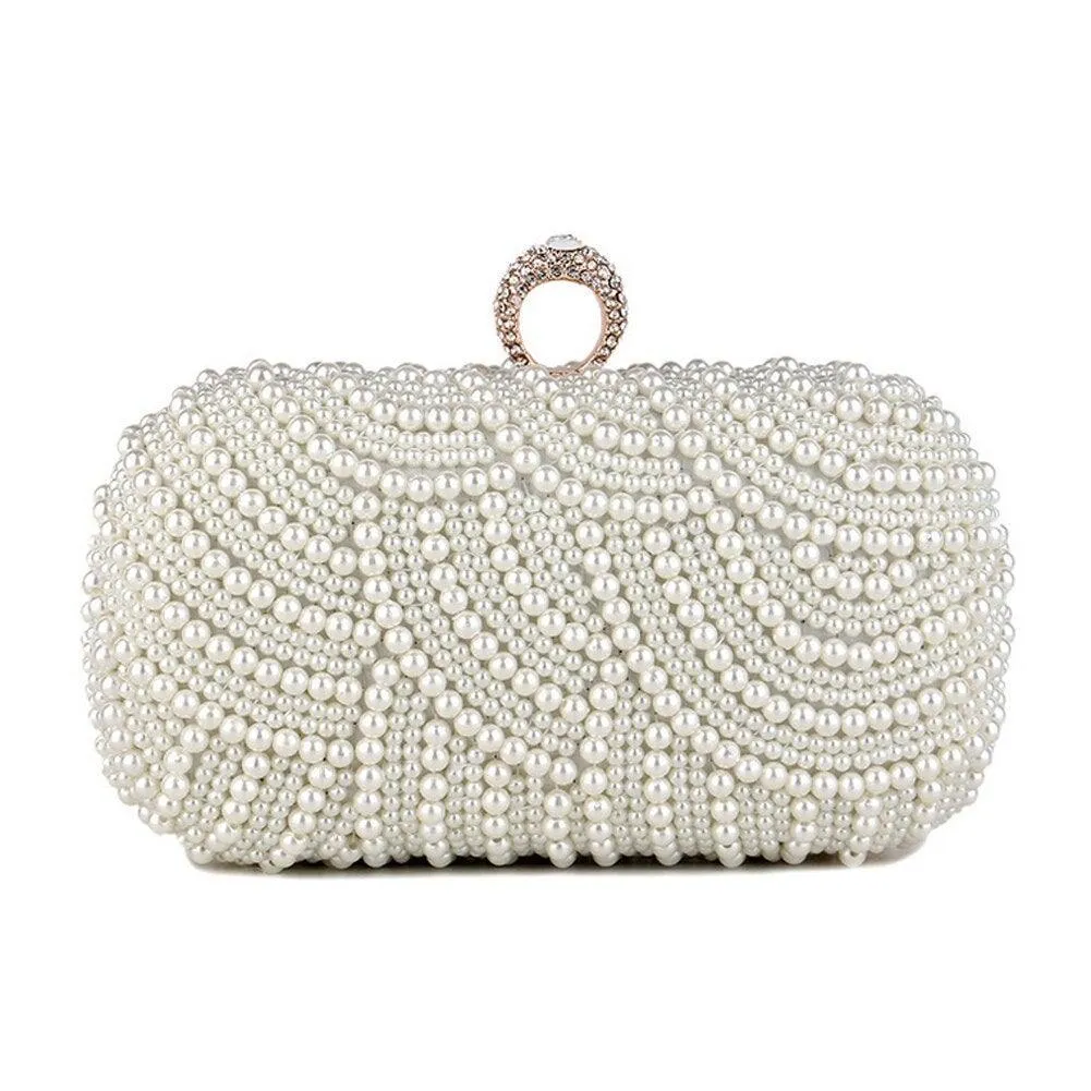Finger Ring Diamonds Women Evening Bags Beaded Embroidery Clutch Chain