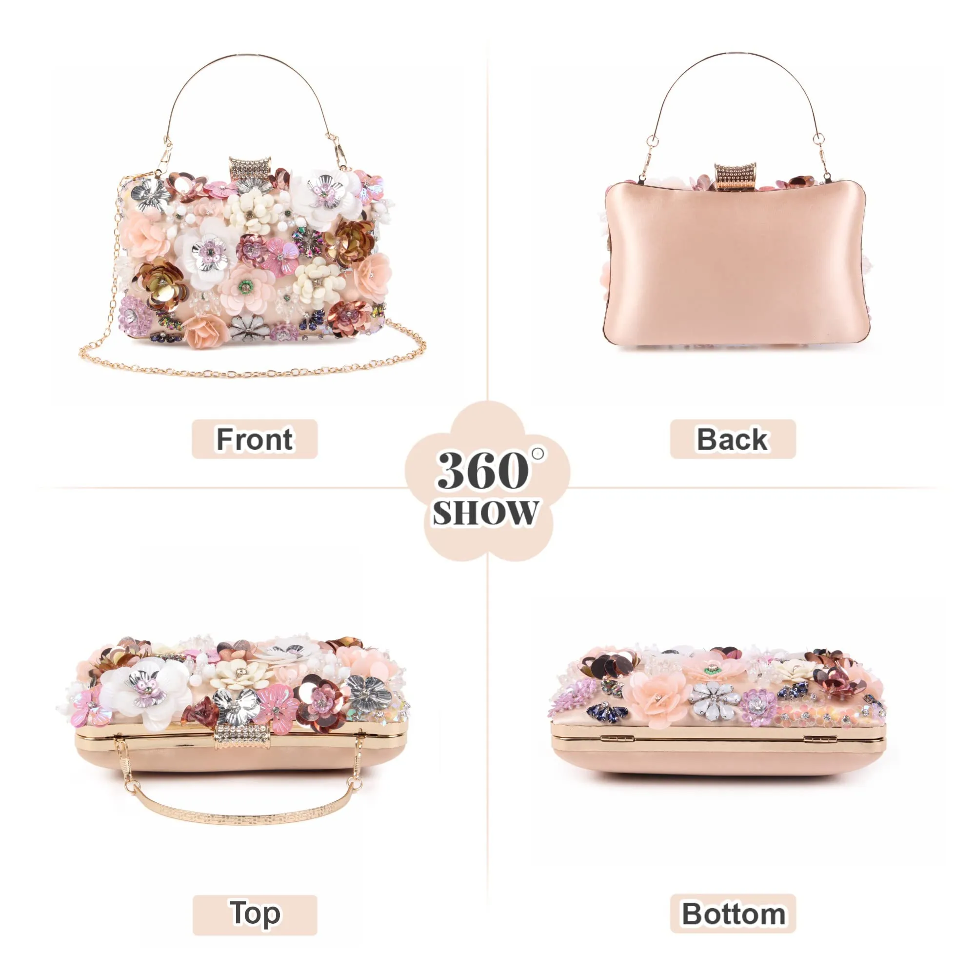 Flower clutch evening bags with colorful flowers metal rhinestones evening clutch