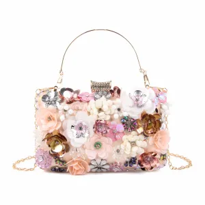 Flower clutch evening bags with colorful flowers metal rhinestones evening clutch