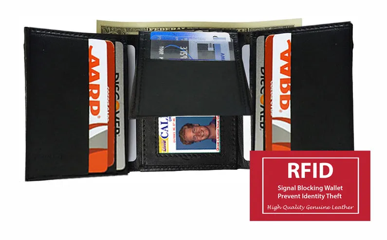 Genuine Leather Men's Trifold Wallet Credit Card Holder ID Window Flap Top