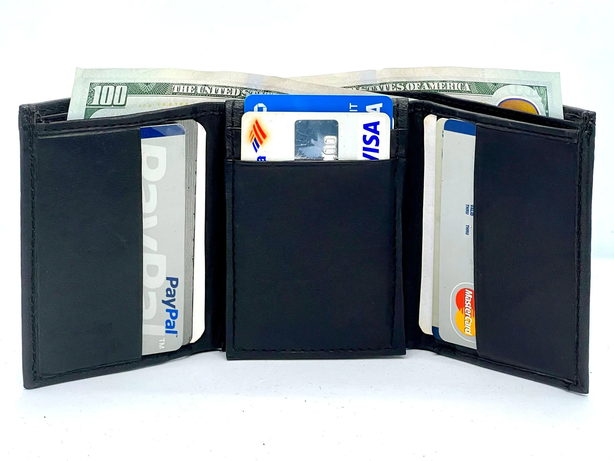 Genuine Leather Men's Trifold Wallet Credit Card Holder ID Window Flap Top