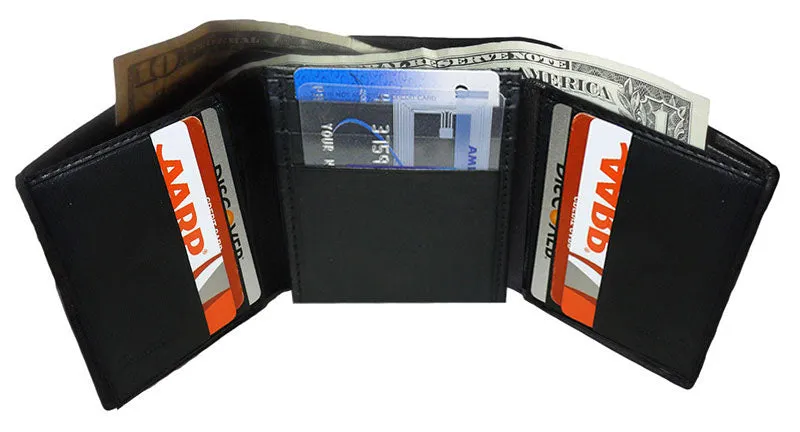 Genuine Leather Men's Trifold Wallet Credit Card Holder ID Window Flap Top
