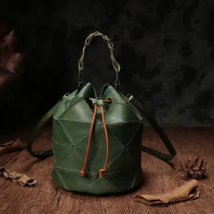 Genuine Pathwork Leather Drawstring Bucket Bags