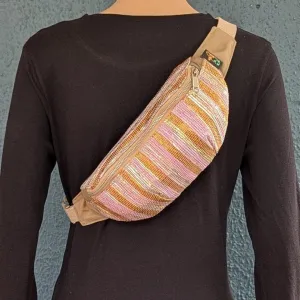 Golden Shimmery Pink Orange Upcycled Handwoven Fanny Pack (FP1224-009) PS_W