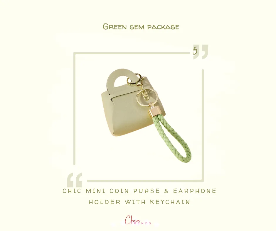 Green Gem Collection: iPhone 15 Pro Max Case , Chain Strap, Crossbody Lanyard, Mini Coin Charm Purse,  Mini Tote Bag Pendant