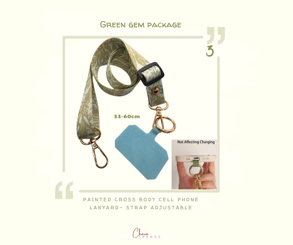 Green Gem Collection: iPhone 15 Pro Max Case , Chain Strap, Crossbody Lanyard, Mini Coin Charm Purse,  Mini Tote Bag Pendant