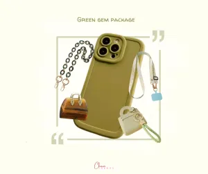 Green Gem Collection: iPhone 15 Pro Max Case , Chain Strap, Crossbody Lanyard, Mini Coin Charm Purse,  Mini Tote Bag Pendant