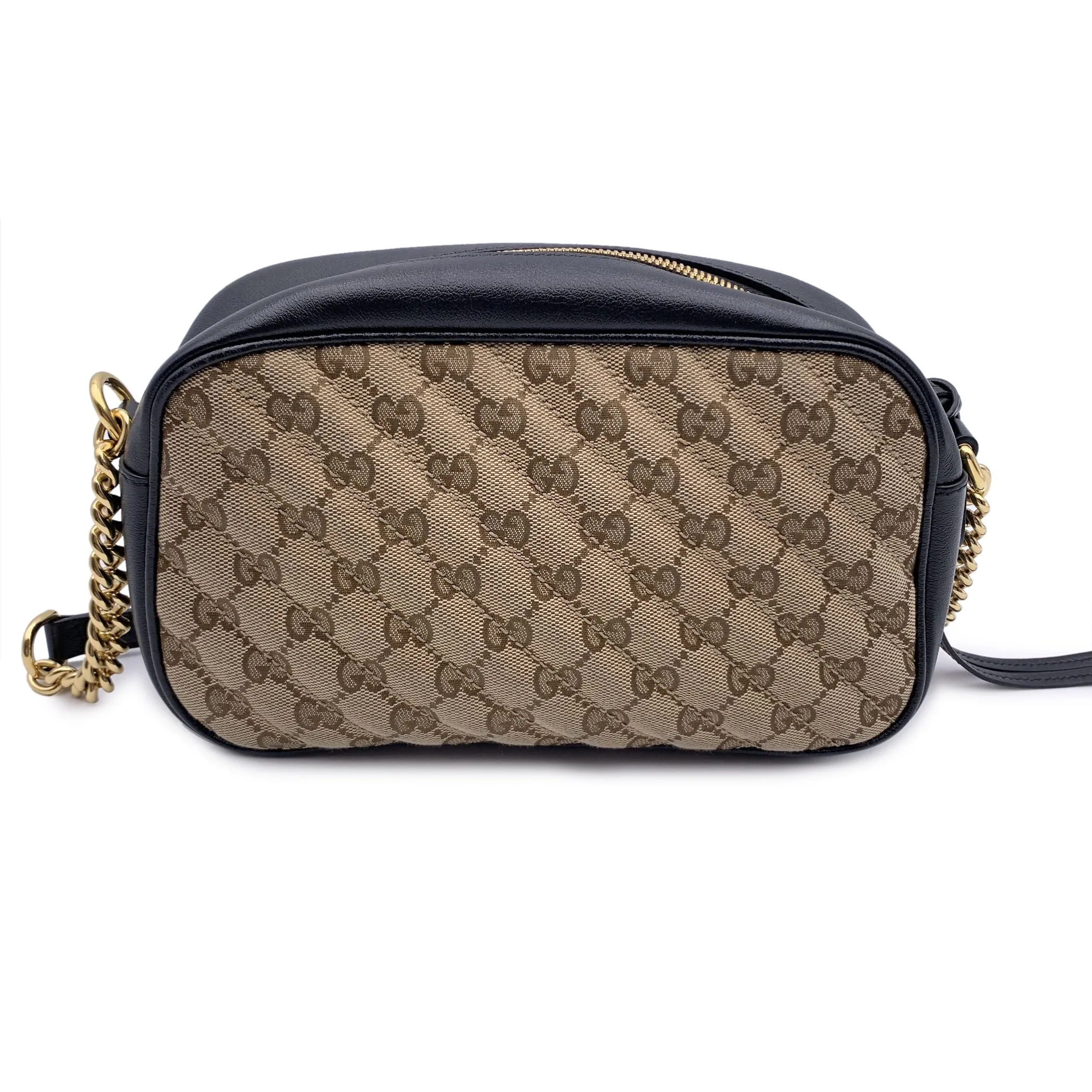 Gucci Beige Monogram Small GG Marmont Zip Around Shoulder Bag