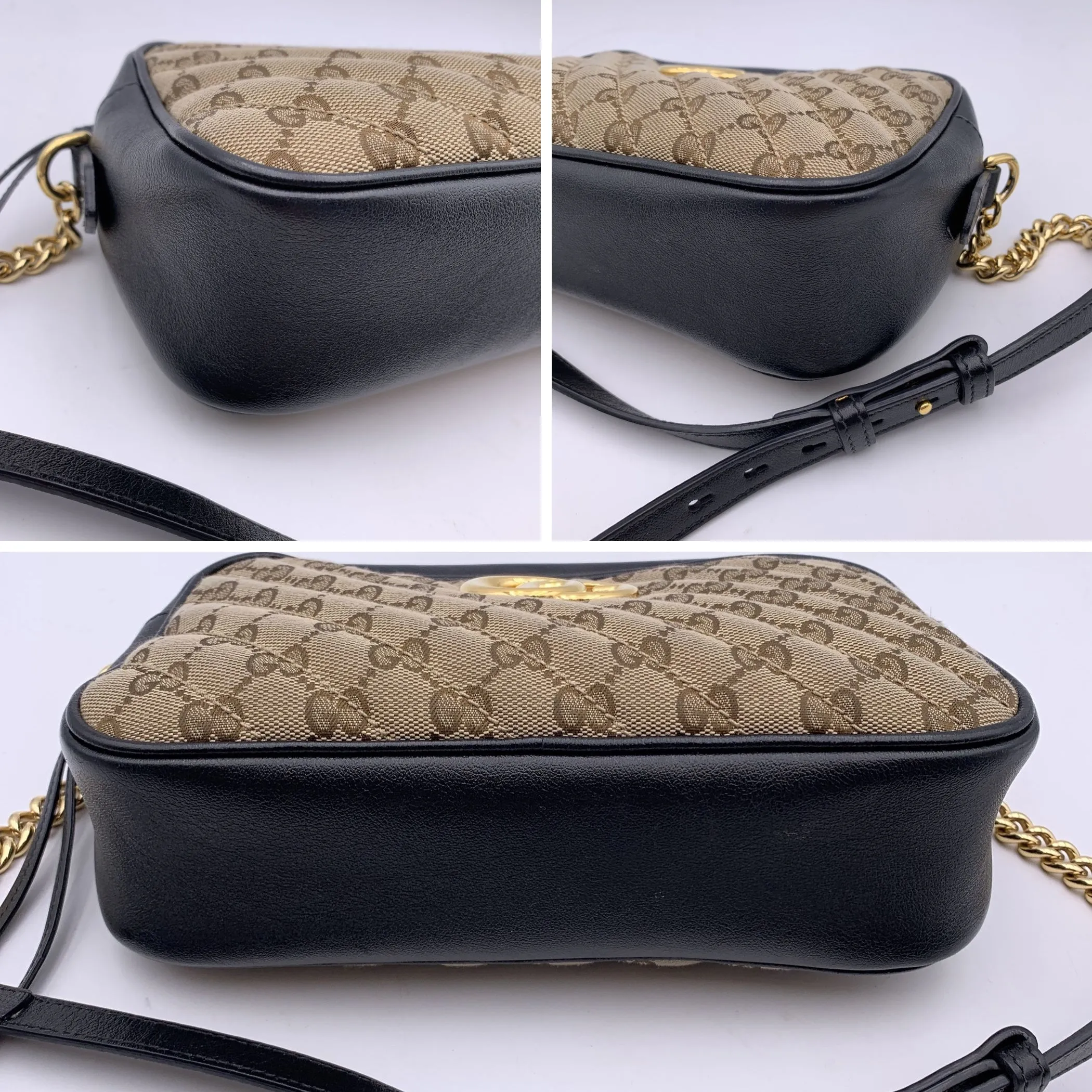 Gucci Beige Monogram Small GG Marmont Zip Around Shoulder Bag