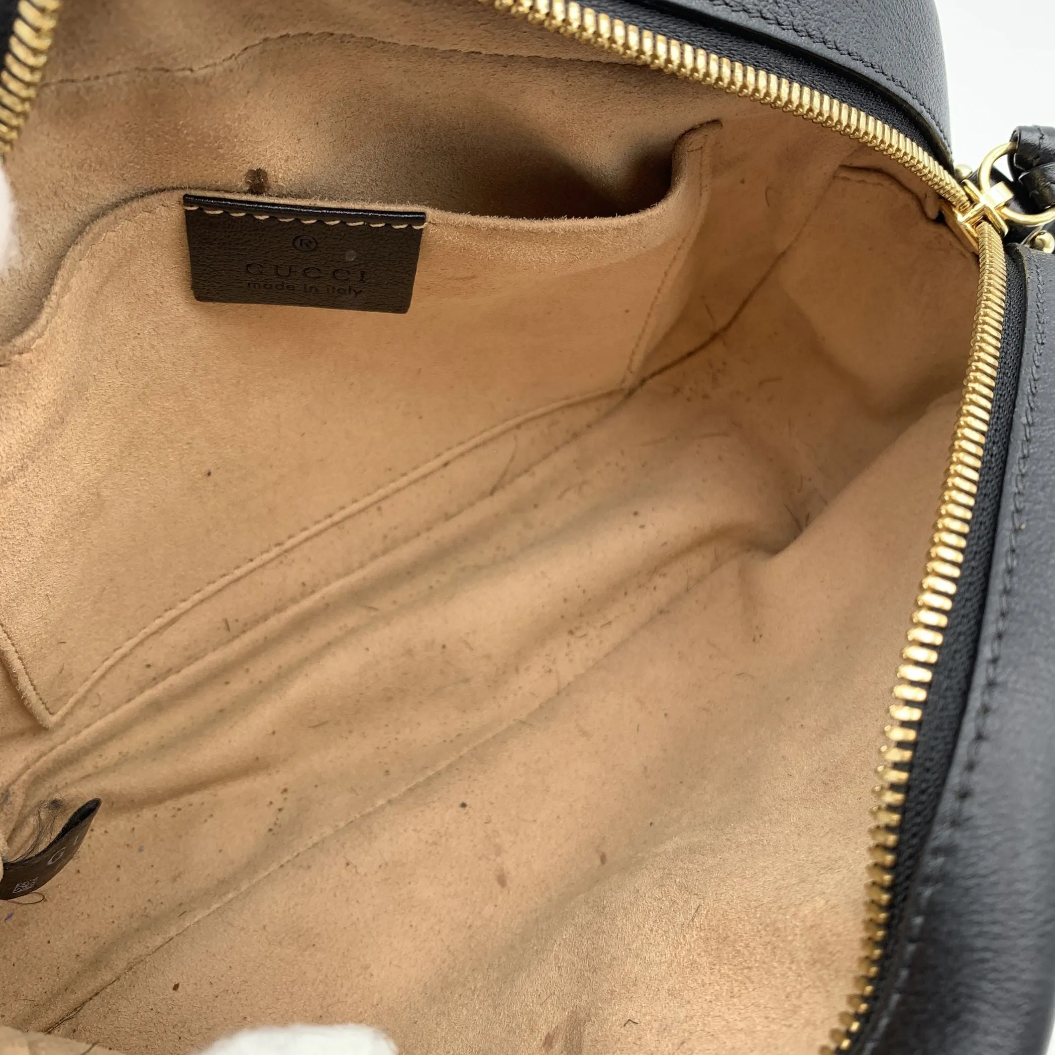 Gucci Beige Monogram Small GG Marmont Zip Around Shoulder Bag