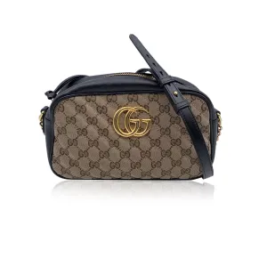Gucci Beige Monogram Small GG Marmont Zip Around Shoulder Bag