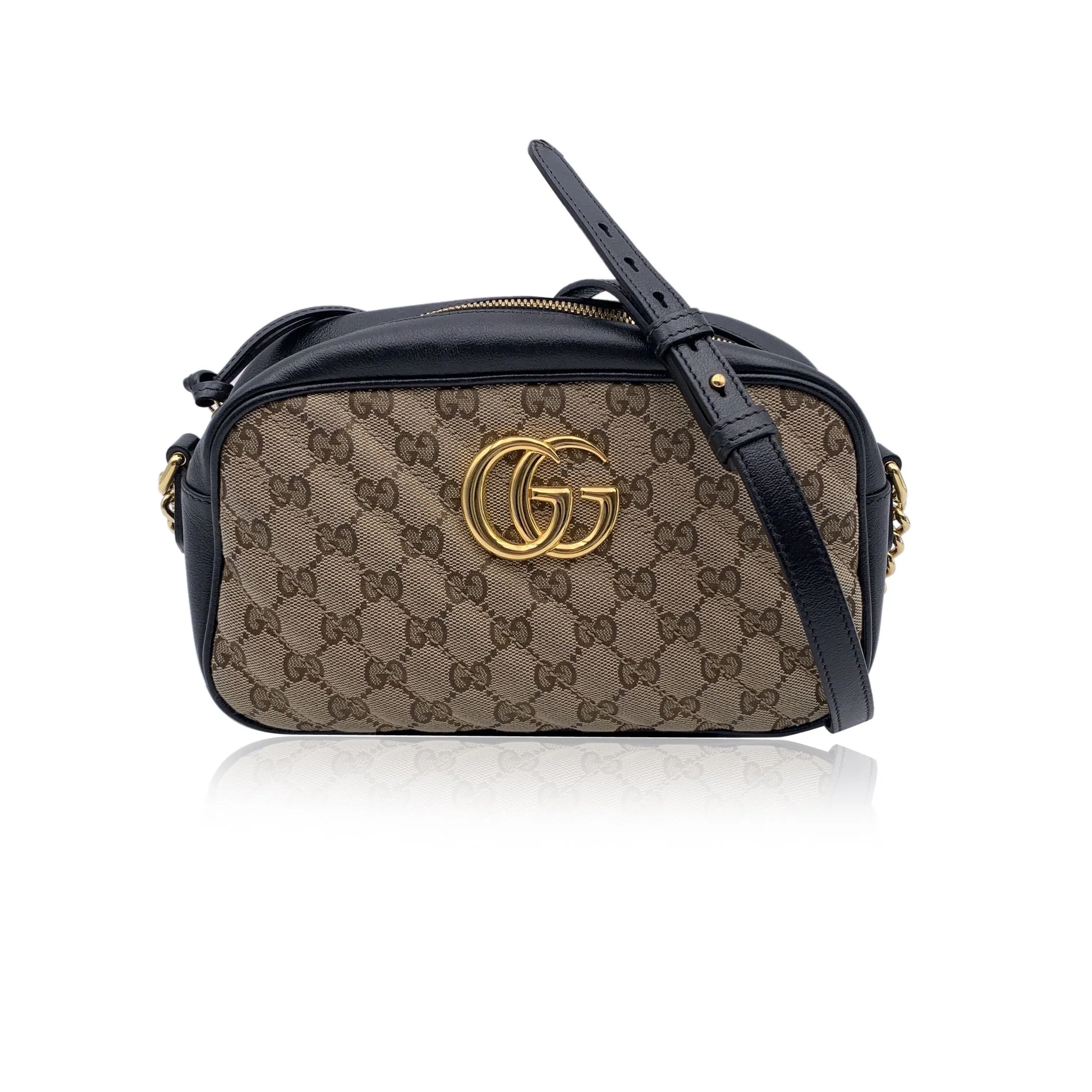 Gucci Beige Monogram Small GG Marmont Zip Around Shoulder Bag