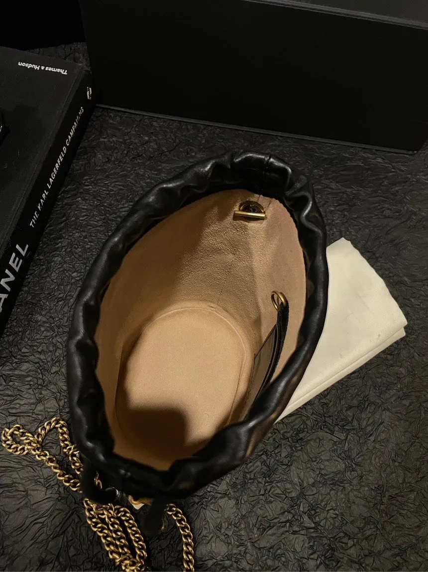 Gucci Marmont Black Gold Bucket Bag