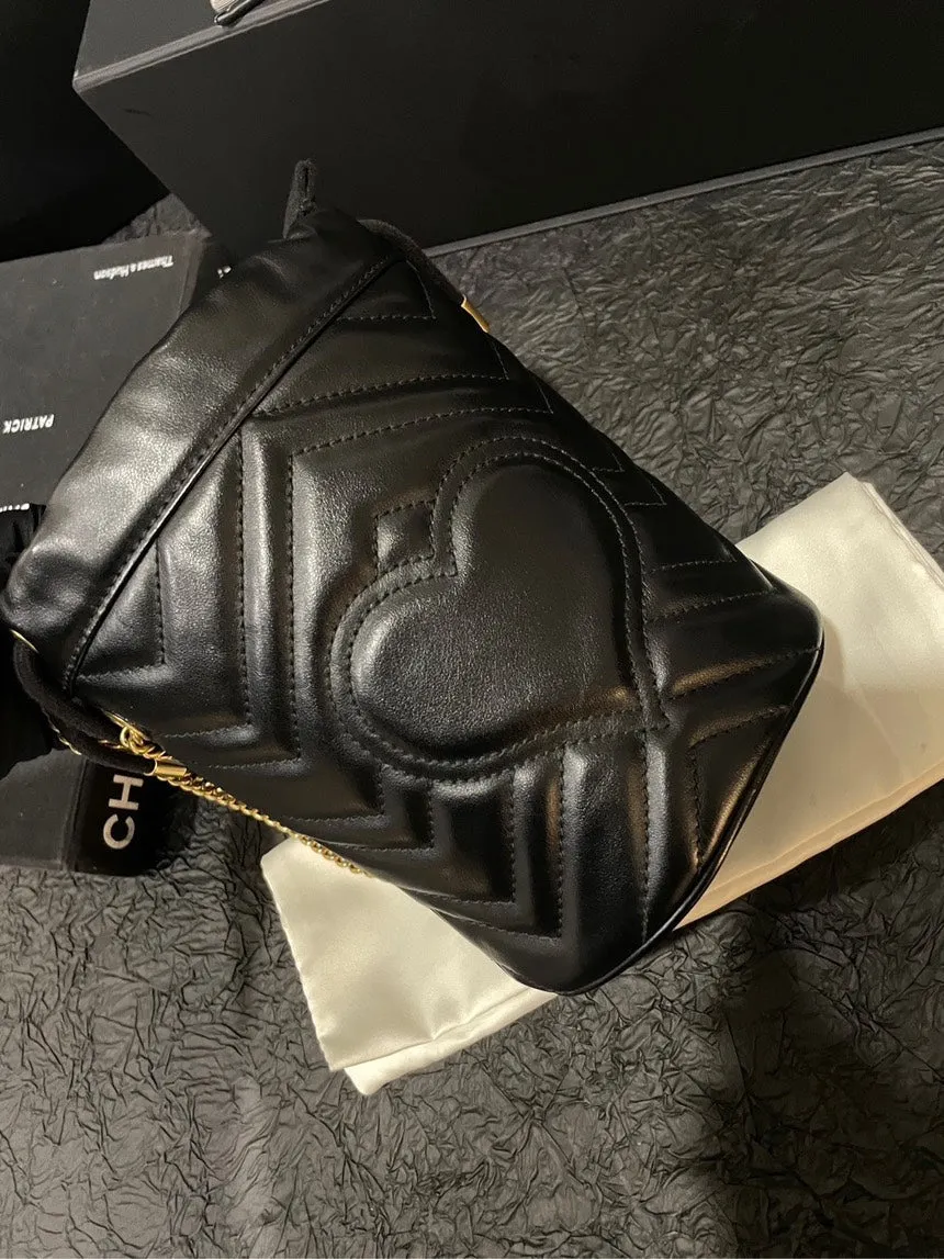 Gucci Marmont Black Gold Bucket Bag