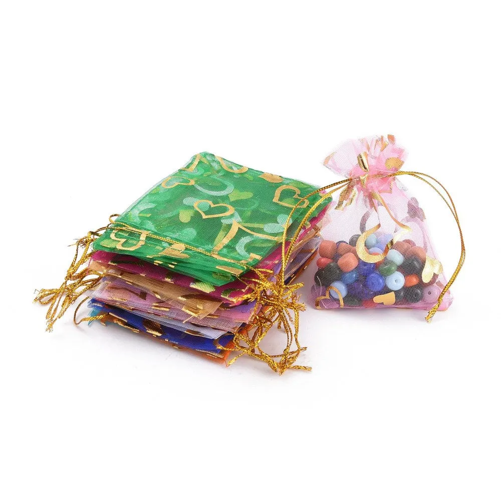 Heart Printed Organza Bags, Gift Bags, Rectangle, Medium Purple<P>Size: about 9cm long, 7cm wide.<P>Due to the handmade bags, the size within the error range of 0.5cm.
