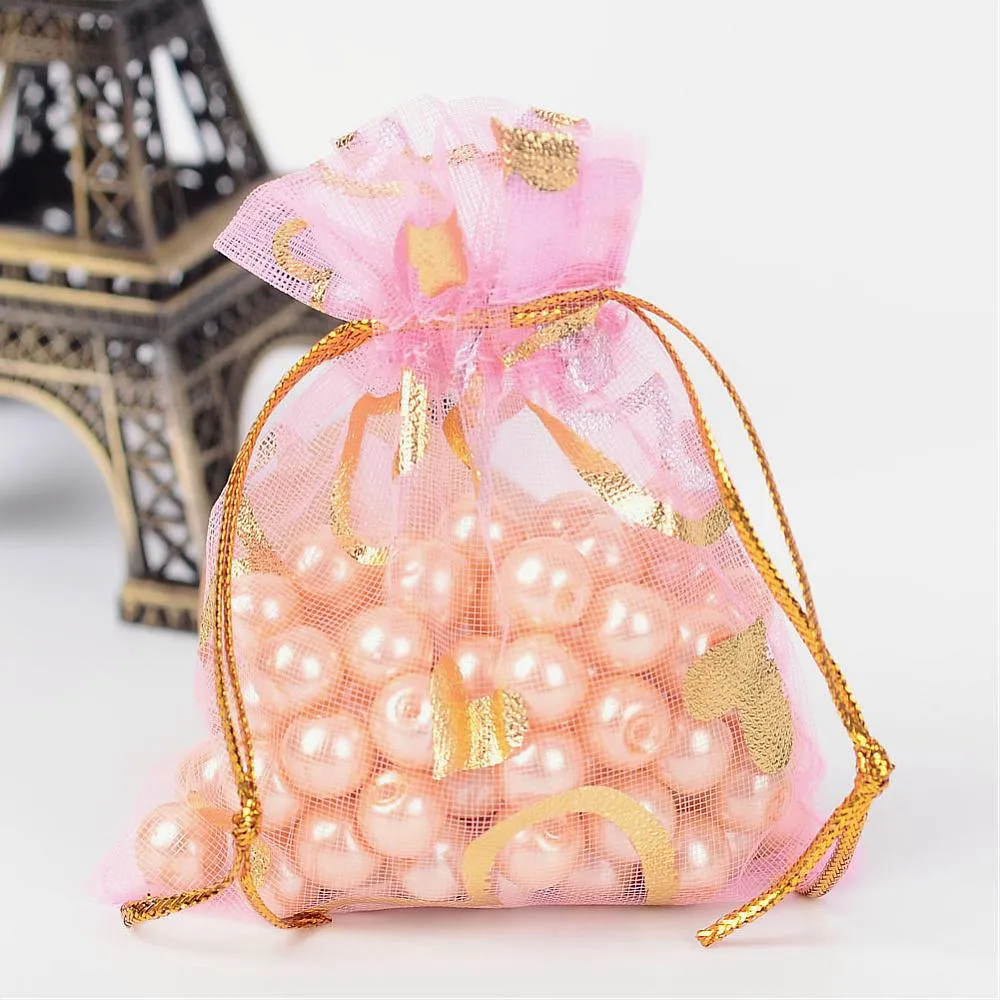 Heart Printed Organza Bags, Gift Bags, Rectangle, Medium Purple<P>Size: about 9cm long, 7cm wide.<P>Due to the handmade bags, the size within the error range of 0.5cm.