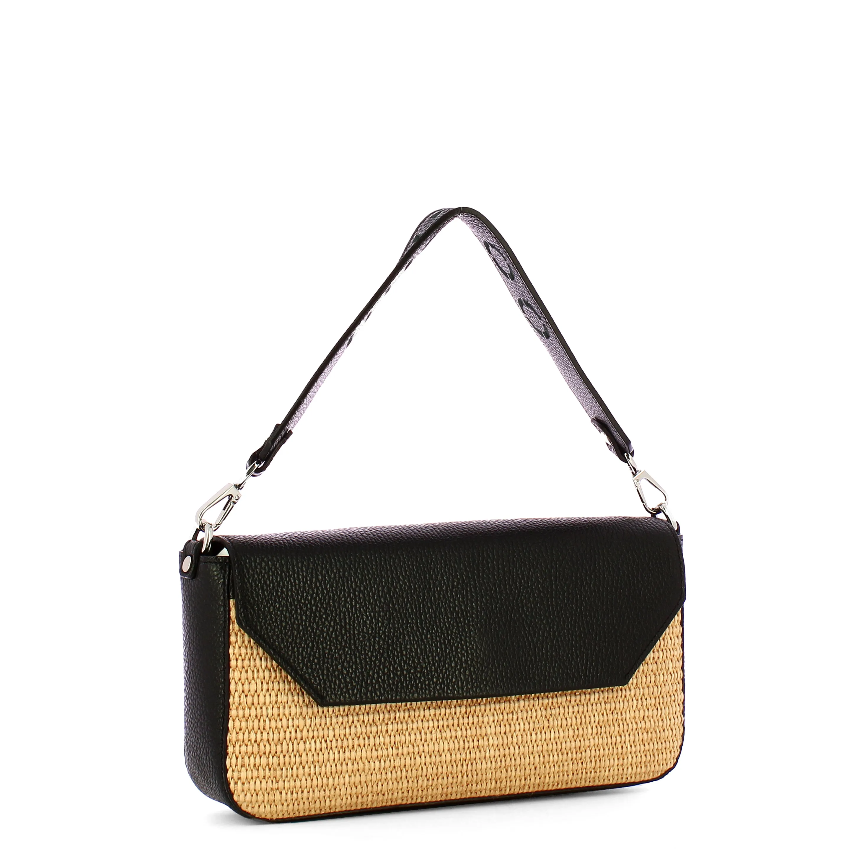 Iuntoo - Essenziale Rafia Nero Large Shoulder Bag - 106001 - RAFIA/NERO