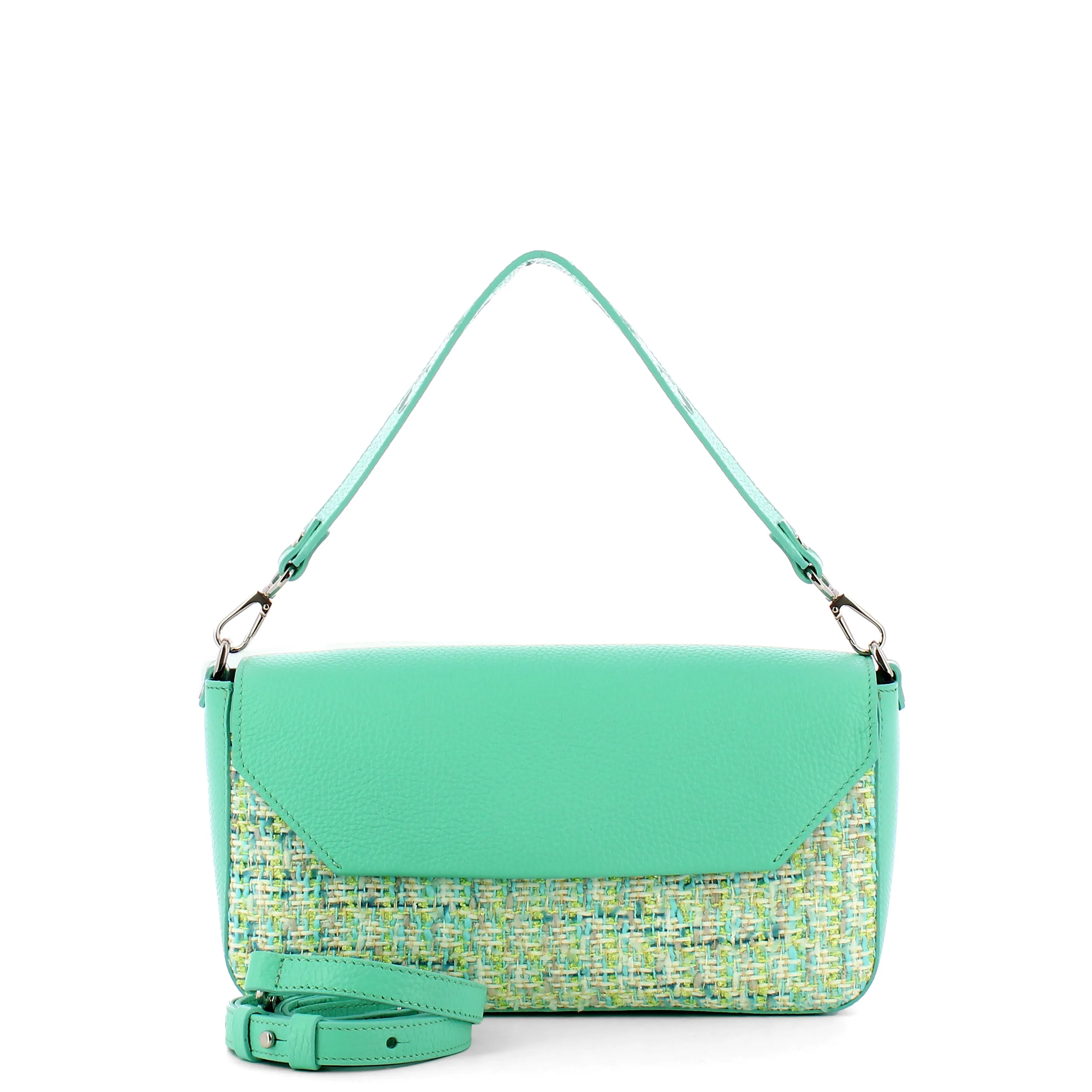 Iuntoo - Essenziale Tweed Acquamarina Large Shoulder Bag - 106001 - ACQUAMARINA