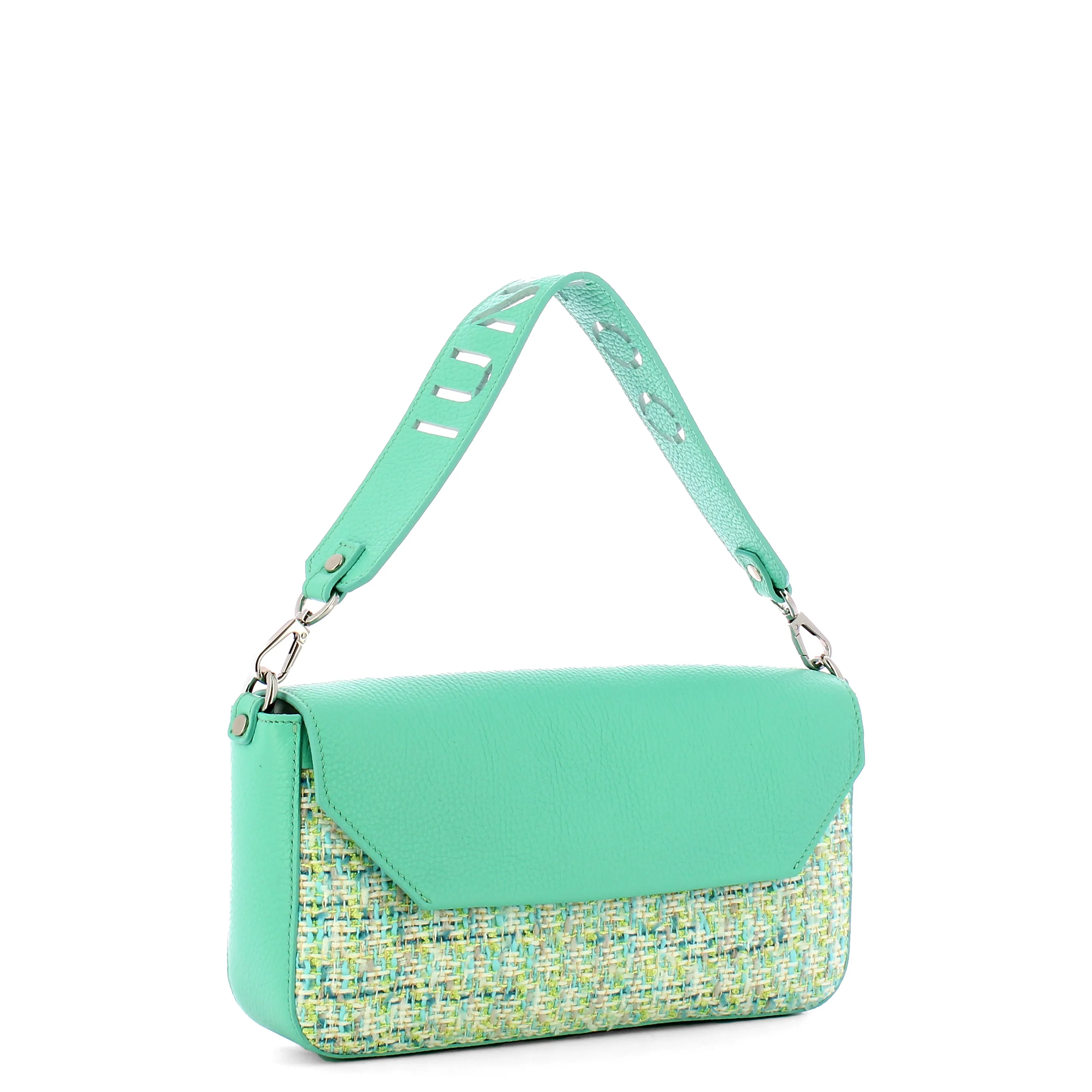 Iuntoo - Essenziale Tweed Acquamarina Large Shoulder Bag - 106001 - ACQUAMARINA