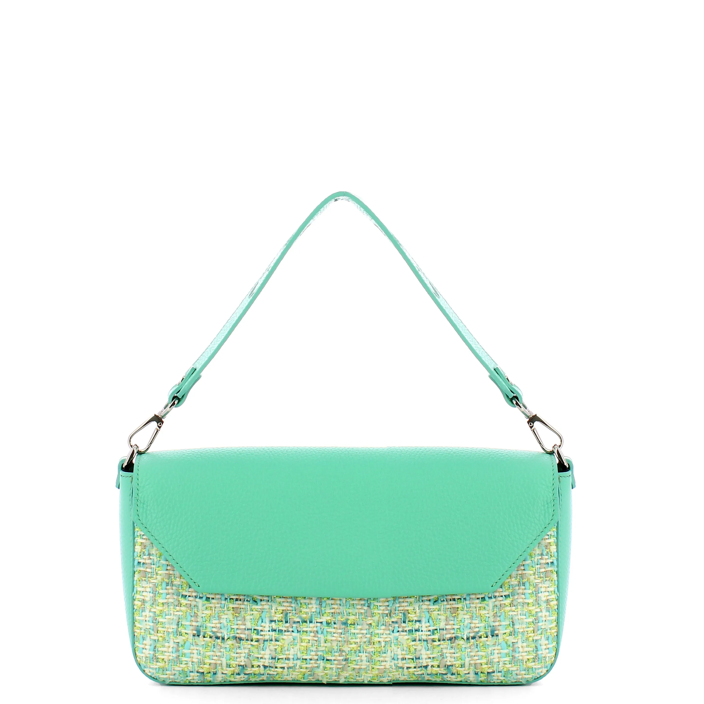 Iuntoo - Essenziale Tweed Acquamarina Large Shoulder Bag - 106001 - ACQUAMARINA
